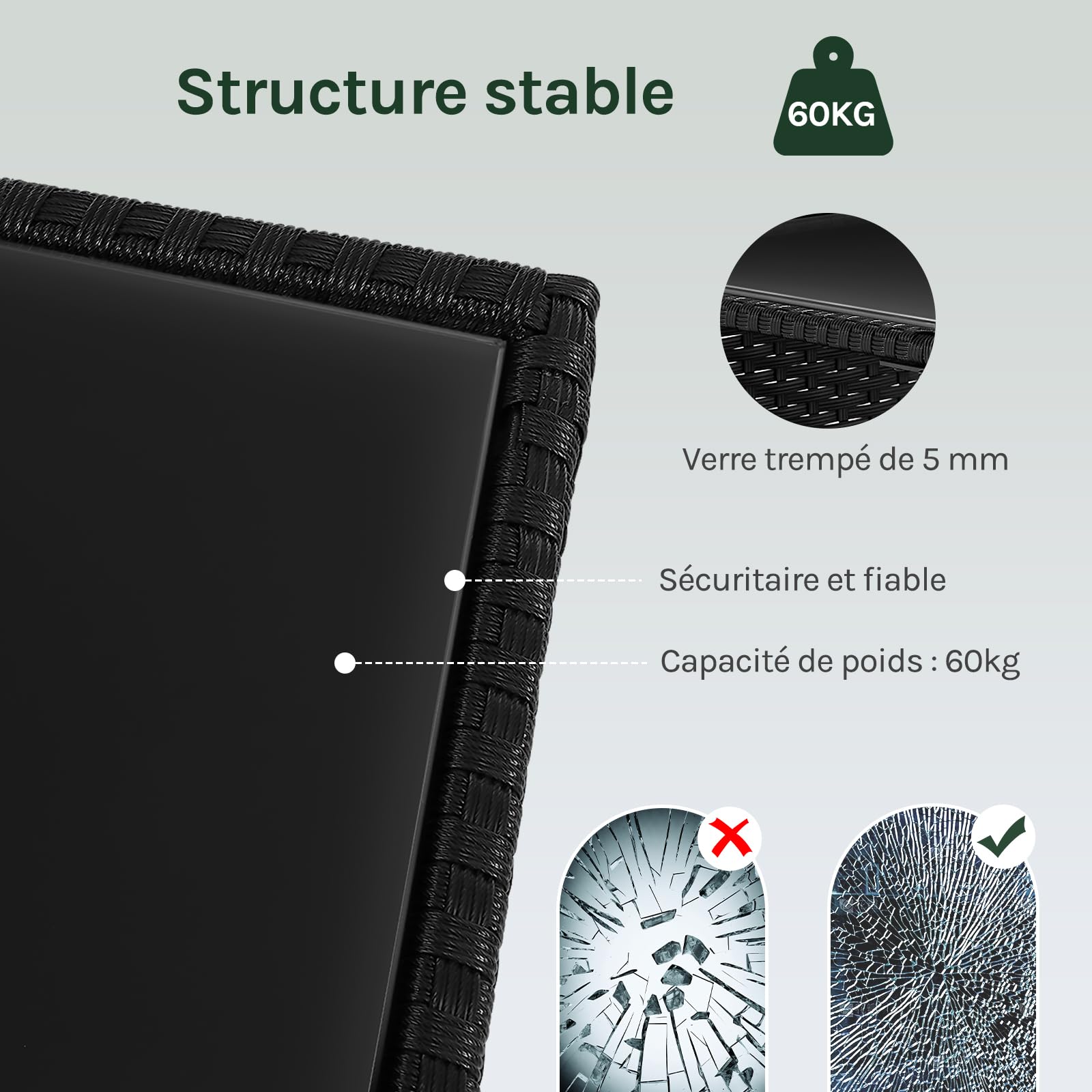 WOLTU Tavolo da Giardino in Polyrattan, 45x40x45cm, Nero | Tavolino con Piano in Vetro a Vano Aperto, Tavolo da Esterno Resistente alle Intemperie, Salotto da Giardino Esterno