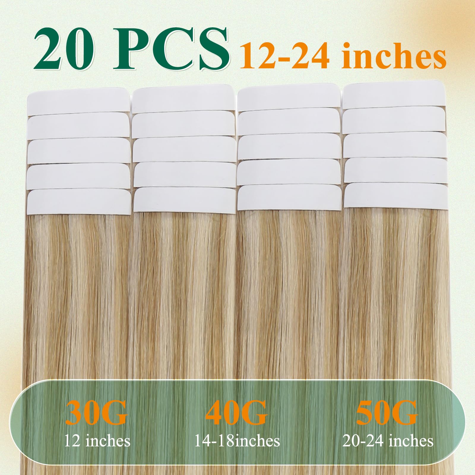 Easyouth Tape in Hair Extensions Remy Hair Highlight Tapes Extensions Human Hair Strawberry Blonde to Bleach Blonde Real Hair Extensions Tape in Glamorous Hair 22Inch 50g 20pcs - Image 3