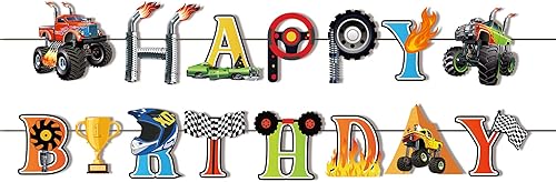 Miniatura 2 de Cartel de cumpleaños con temática de camión, decoraciones de fiesta de cumpleaños con temática de camiones, pancarta de feliz cumpleaños de