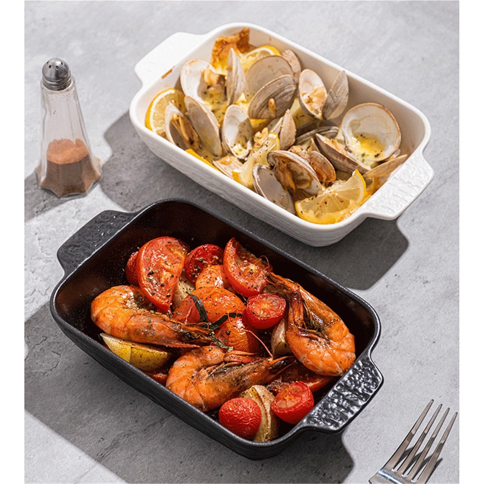 Plat Four Stone-Patterned Baking Dish with Handles Plat Gratin(Noir)