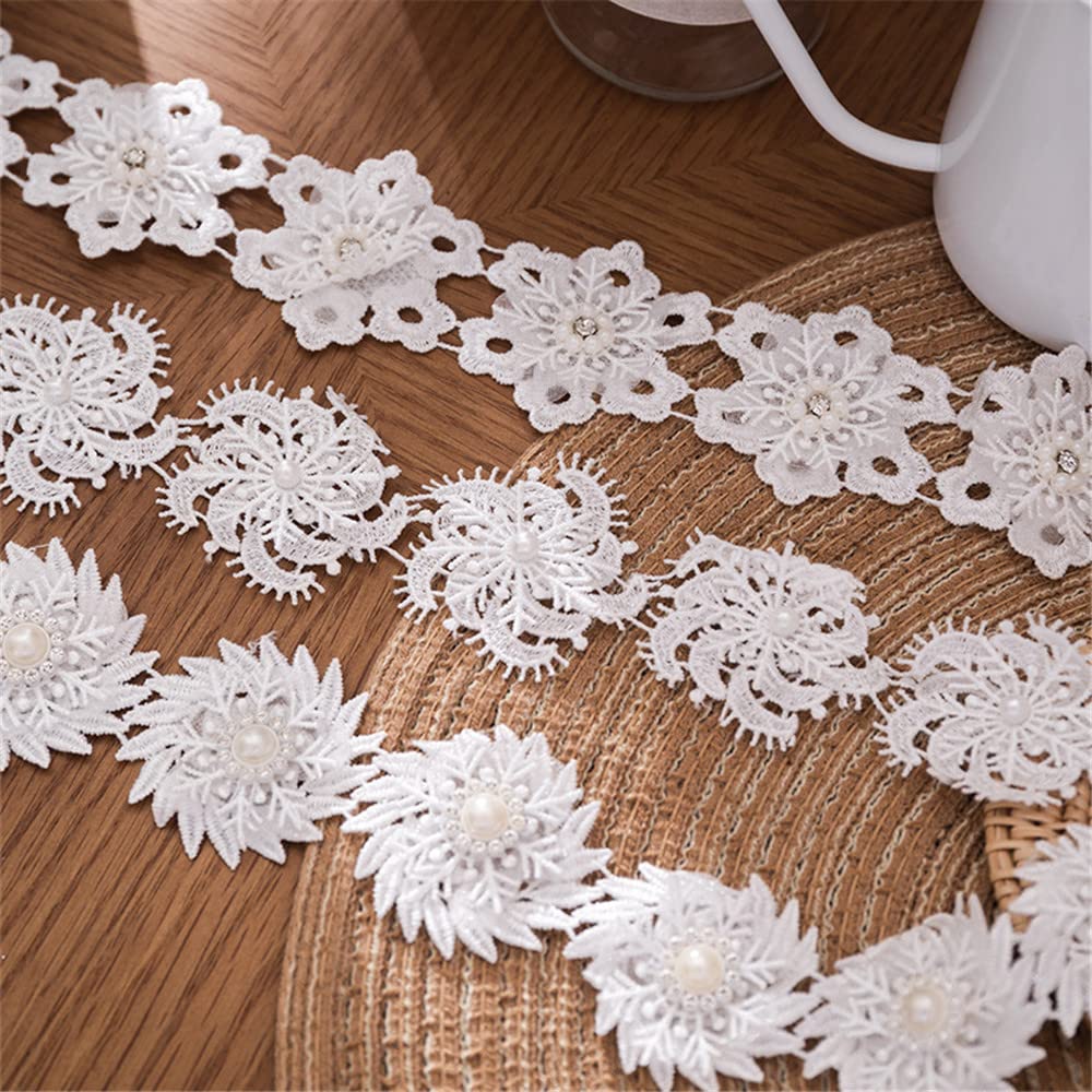 9 Yards 5 cm Weiße Perlen Stickerei Spitzenborte, Spitzenband Spitzenstoff Zierband StoffbordüRe Spitze Meterware Saumspitze Spitzenlitze Lace Trim GipüRe Borte HäKelband Borten Und BäNder Zum NäHen