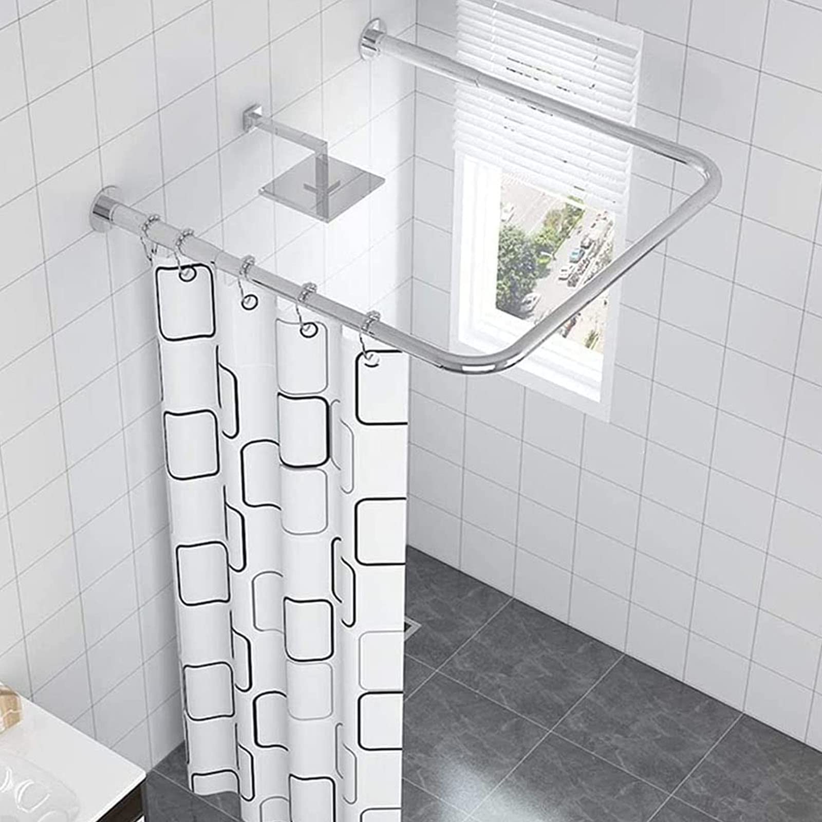Barra de ducha ajustable en U Sd sin taladro de acero inoxidable 304 barra de esquina negra ideal para baño, cocina, sala de estar, 90 x 90 x 90 cm, diseño de ahorro de espacio