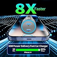 Vista 3 de 【MFi Certified】iPhone Fast Car Charger, Linocell 60W Dual PD Car Power Cigarette Lighter USB-C Car Charger Fast Charging+2Pack Type-C to Lightning