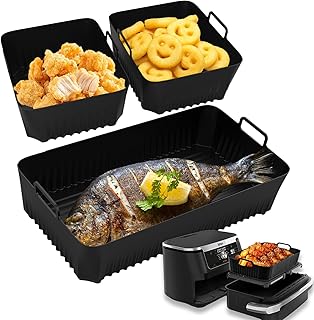 VolksRose Non-Stick Air Fryer Liners Compatible With Ninja AF500 (3PCS:10.4L+5.2L+5.2L),Reusable Silicone Food Grade Heat Resistant Liners-Easy Clean&Protects Fryer Basket, Multi-Use,Black.