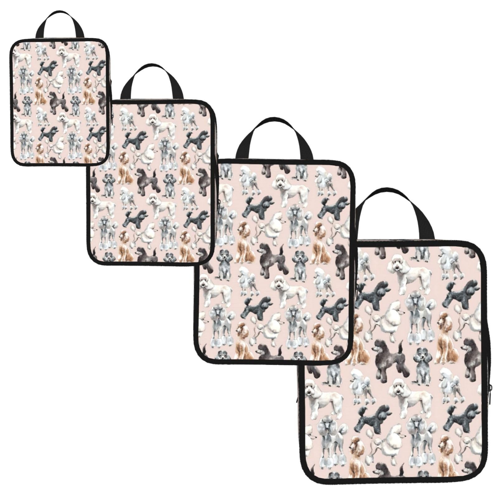 Oodles of Poodles Print 4 Set Compression Packing Cubes for Suitcases,Expandable Storage Bags Organizers