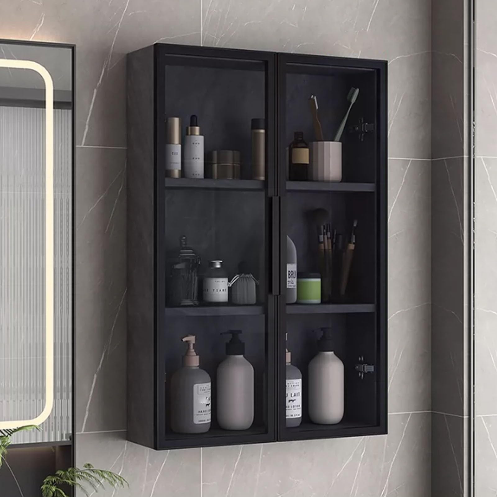 Armoire murale en bois massif et portes vitrées meuble rangement