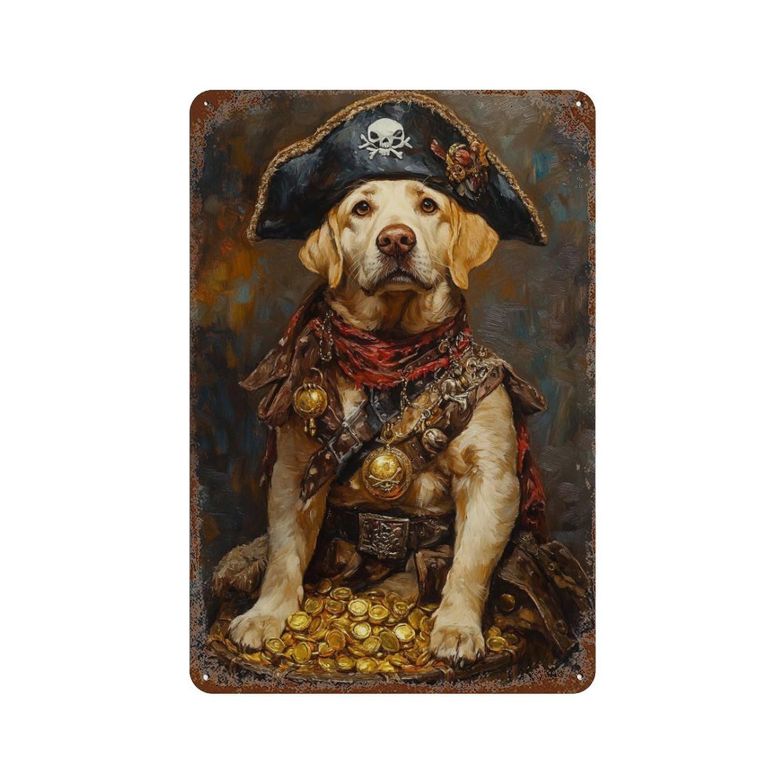 Pirate Dog Treasure Chest-68 Retro Metal Sign 11.8"x7.9", Farmhouse Wall Decor for Garage, Pub Or Kitchen