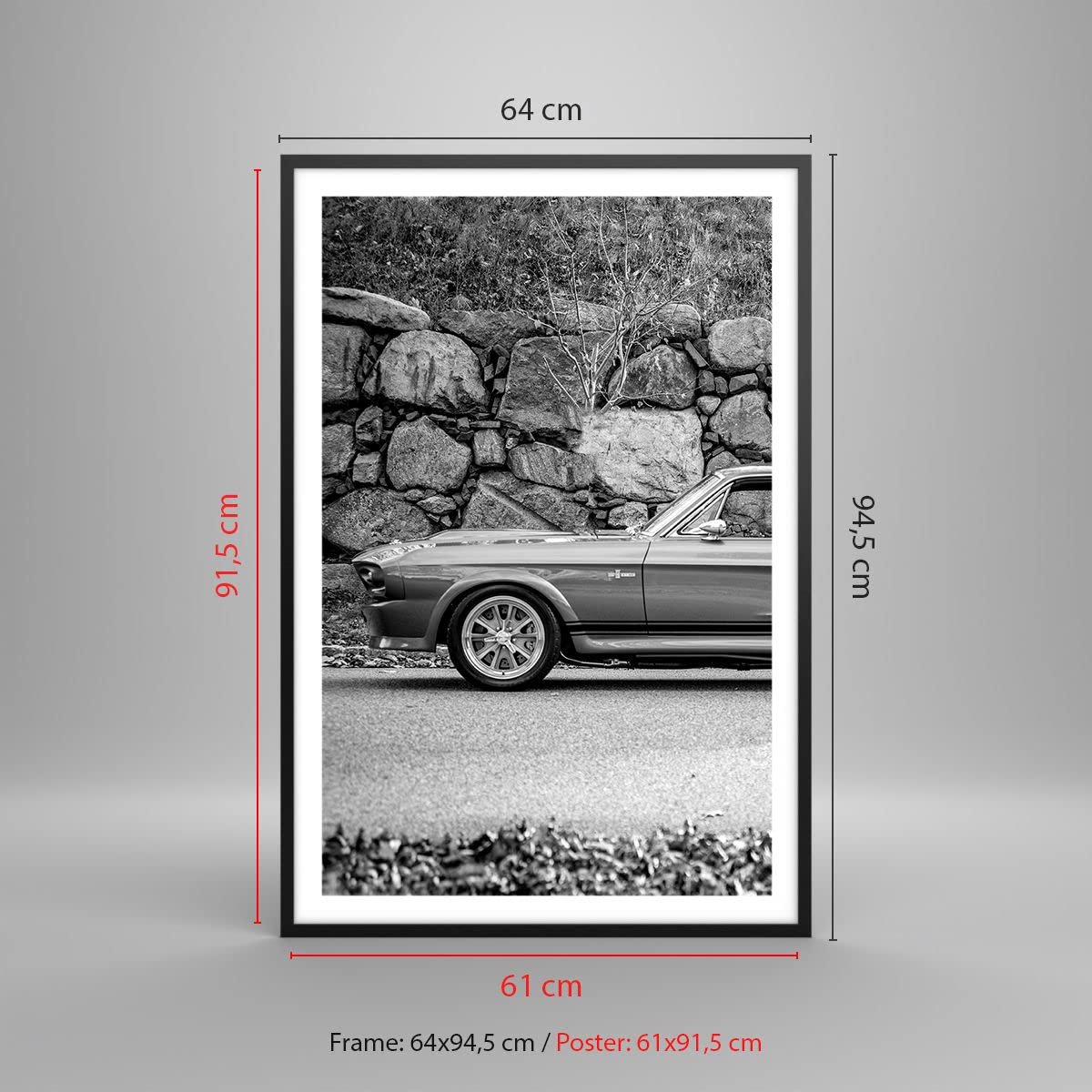Cuadro Póster Marco Negro 61x91 cm Blanco y Negro Coches - 5011 - P2B