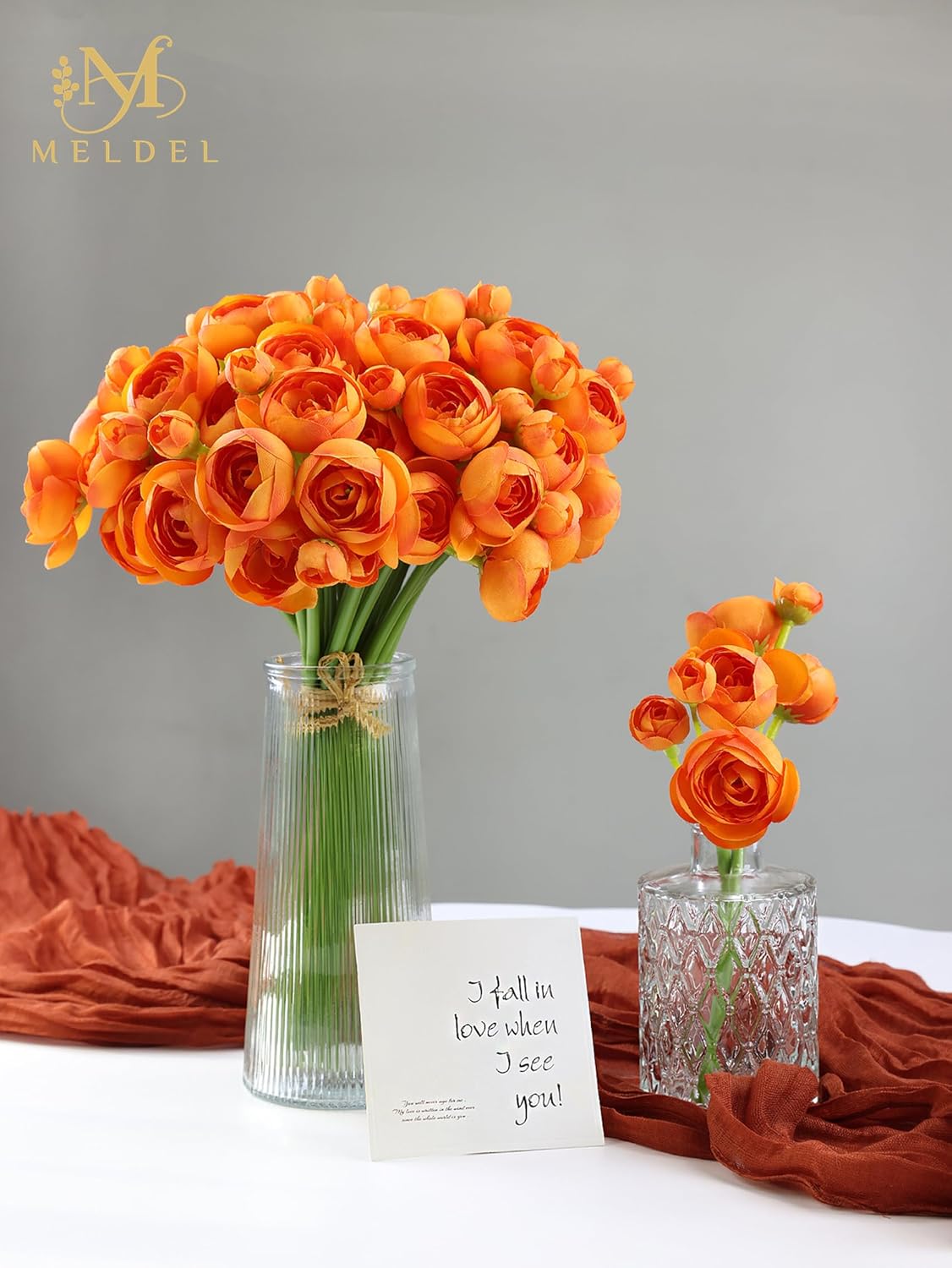 Meldel 32pcs Ranunculus Artificial Flower, Faux Silk Mini Orange Ranunculus Flowers for DIY Bouquet, Bulk Fake Peony Wedding Filler Flowers for Centerpieces Arrangements Bridal Shower Decorations - Image 6
