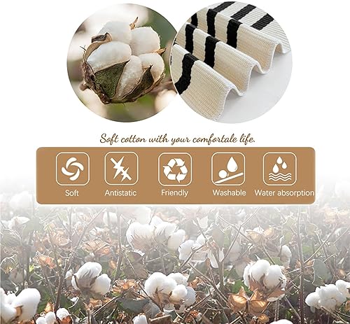 Miniatura 6 de KOZYFLY Alfombra a rayas negras y beige de 5 x 8 pies, lavable para interiores y exteriores, alfombra de algodón para patio al aire libre, alfombra