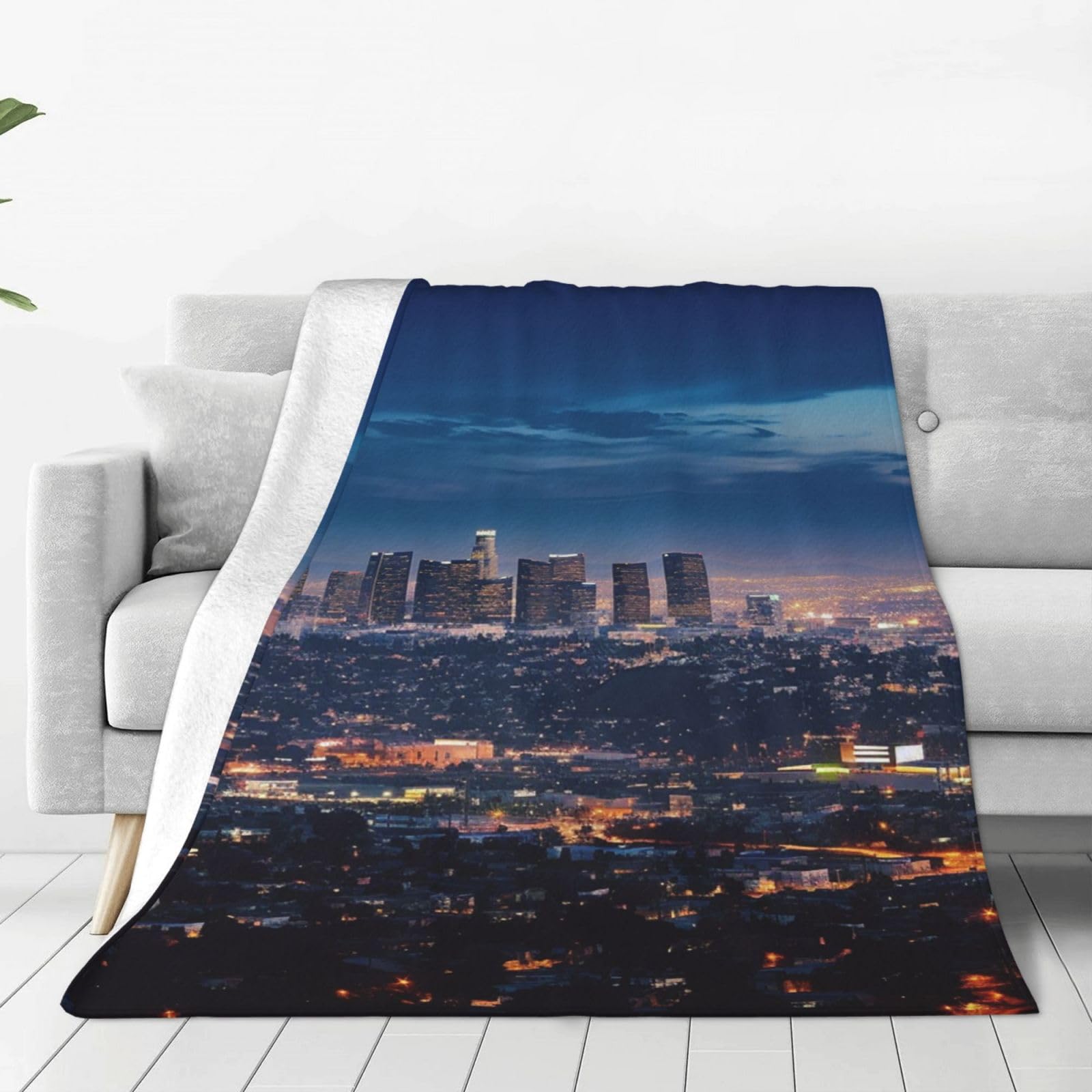 KLOPH Los Angeles Skyline Throw Blanket 50"x40" Flannel Fluffy Warm Blanket for Couch, Reversible Plush Blankets for Bed, Comfy Fuzzy Blanket for Sofa, Plush Lightweight-Blankets for All Season