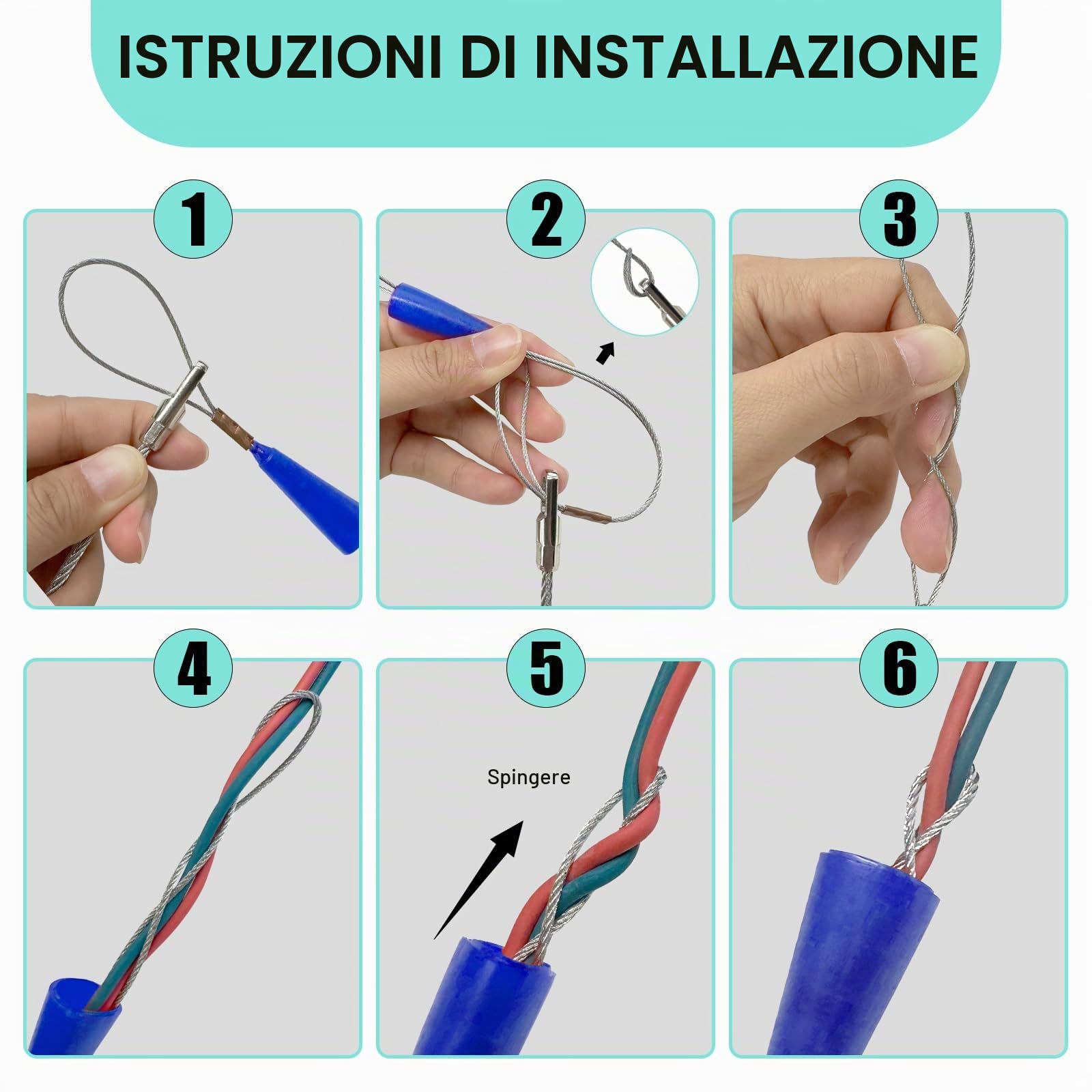 EFUTURETIME Sonda Elettricista 50 Metri, Sonda Passacavi Professionale 4.5mm, Sonda Tiracavi con 1 Molla di Guida, Sonde Tiracavi per l’Installazione di Cavi