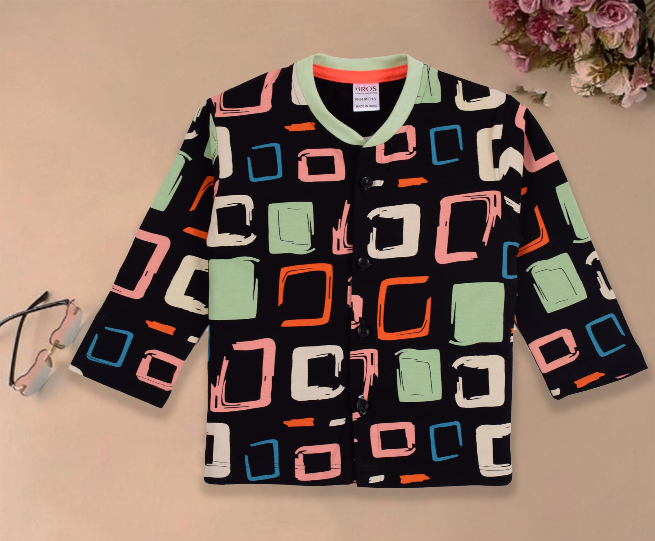 3BROS Kid's Pure Cotton Printed Full Sleeves Night Suit/Dress for Boys/Girls Full Pajama & Top Sleep Suit Combo Set | Multicolor 3| 18-24 Months - Image 3 thumbnail
