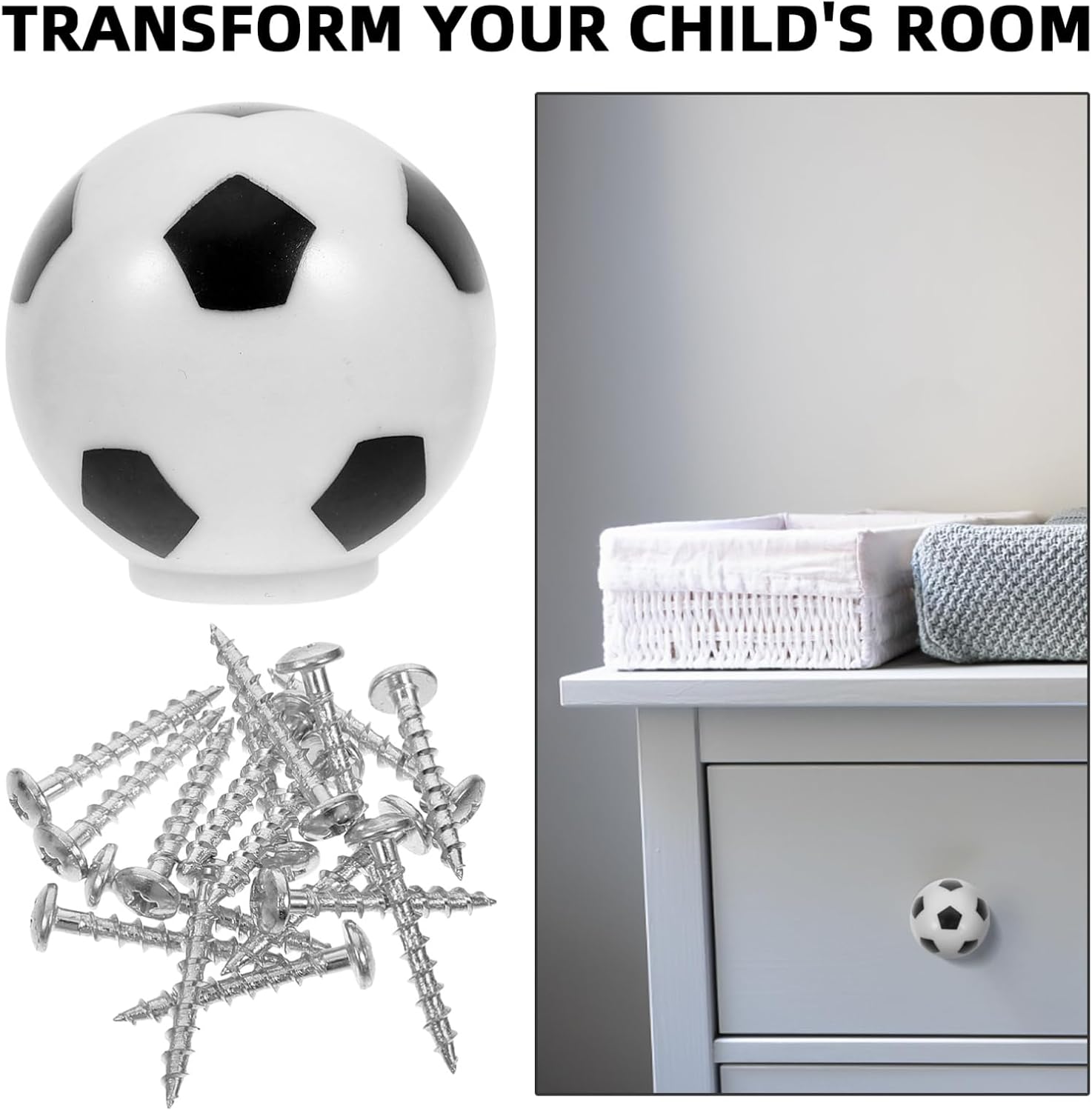 Levemolo 8pcs Cute Soccer Drawer Knobs Playful Cabinet Handles for Boy Girl Rooms Sturdy Plastic Design Fun Decorative Hardware for Dresser and Closet Easy to Install Soccer Theme