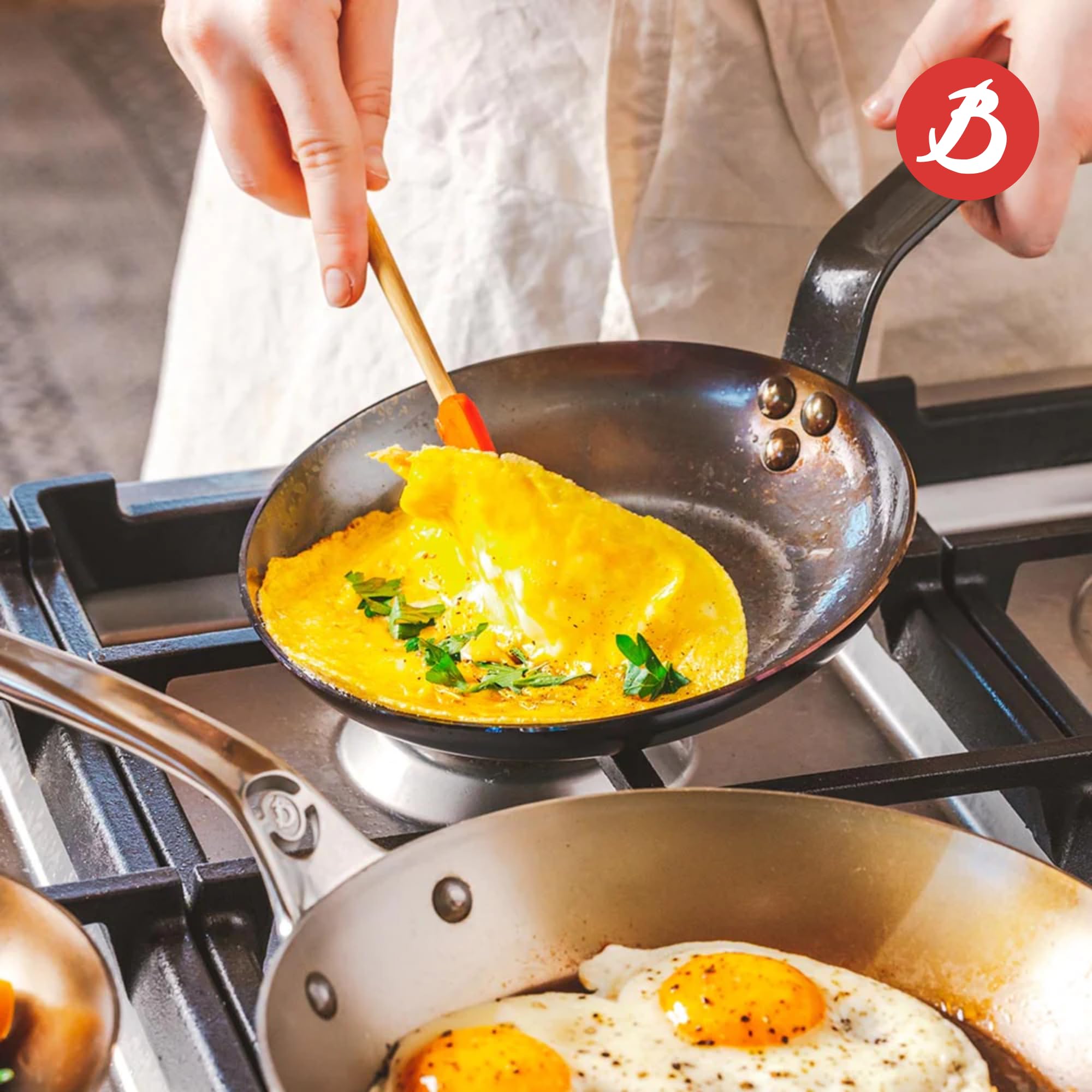 de Buyer Poêle à omelette en acier carbone MINERAL B Ø 20,3 cm, naturellement antiadhésive, fabriquée en France