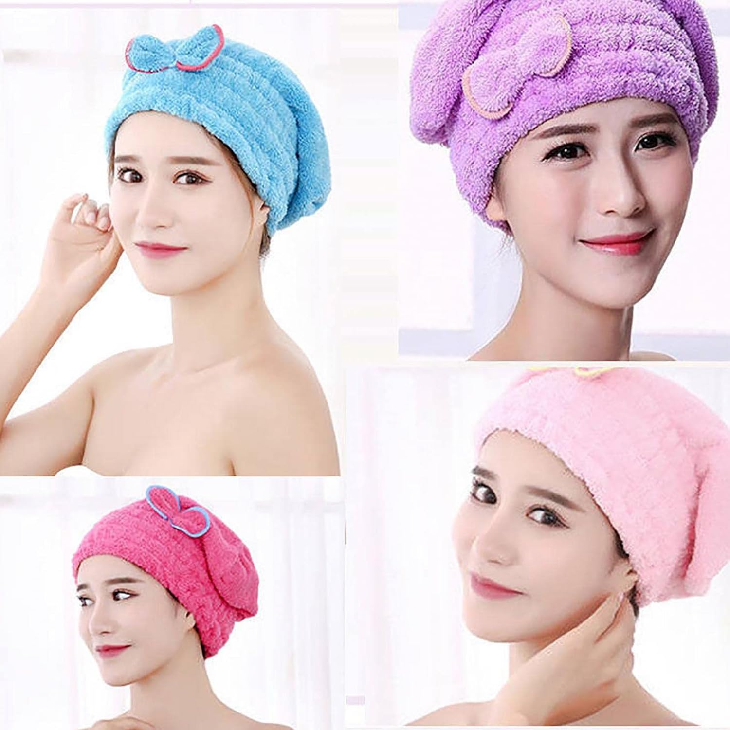 Microfiber Hair Drying Caps - Extrame Soft & Ultra Absorbent, Coral Fleece Quick Drying Cap for Curly Thick Hair Hair Turban Wrap Towels Shower Cap for Girls and Women : Beauty & Personal Care