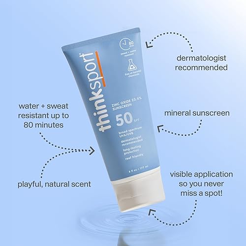 Miniatura 9 de Think Sport SPF 50 - Protector solar mineral seguro protector solar natural para deportes y uso activo crema solar resistente al agua protección
