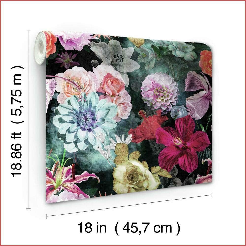 RoomMates RMK11717RL Red and Blue Vintage Floral Blooms Peel and Stick Wallpaper