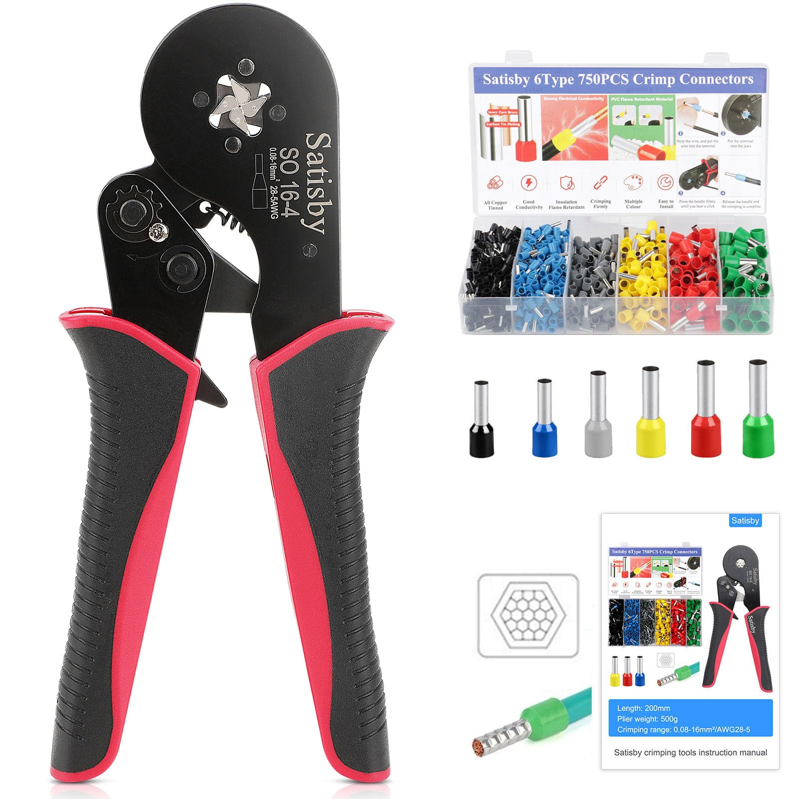 Sponsored Ad – 16mm Ferrule Crimping Tool Kit,Bootlace Ferrule Crimp Tool 0.08-16mm²/AWG28-5,Ratchet Structure Quadrilateral Crimp Jaws with 750PCS Crimping Ferrules