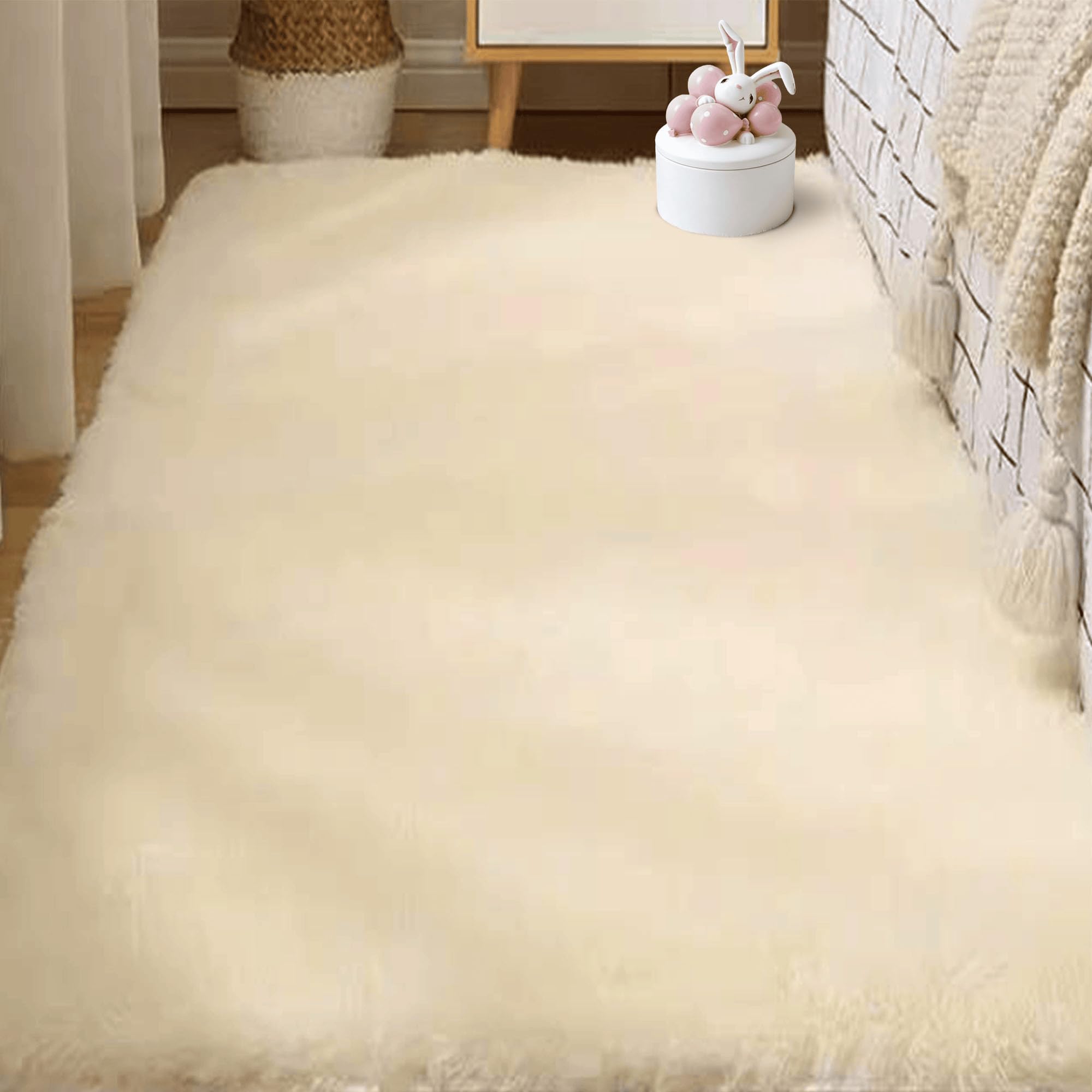 Tapis chambre 160 x 180 cm moelleux lavable tapis salon shaggy crème