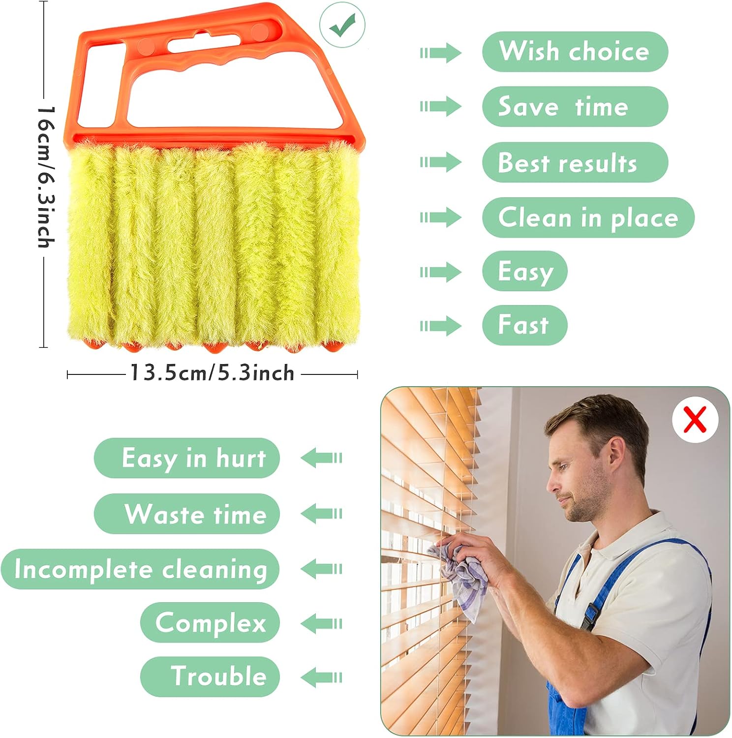 Geiserailie 3 Pieces Blind Cleaner Duster Tool 7 Finger Dusting Cleaner for Window Venetian Washable Mini Brush Hand Held Tool for Air Conditioner Dust Dirt (3 Colors)
