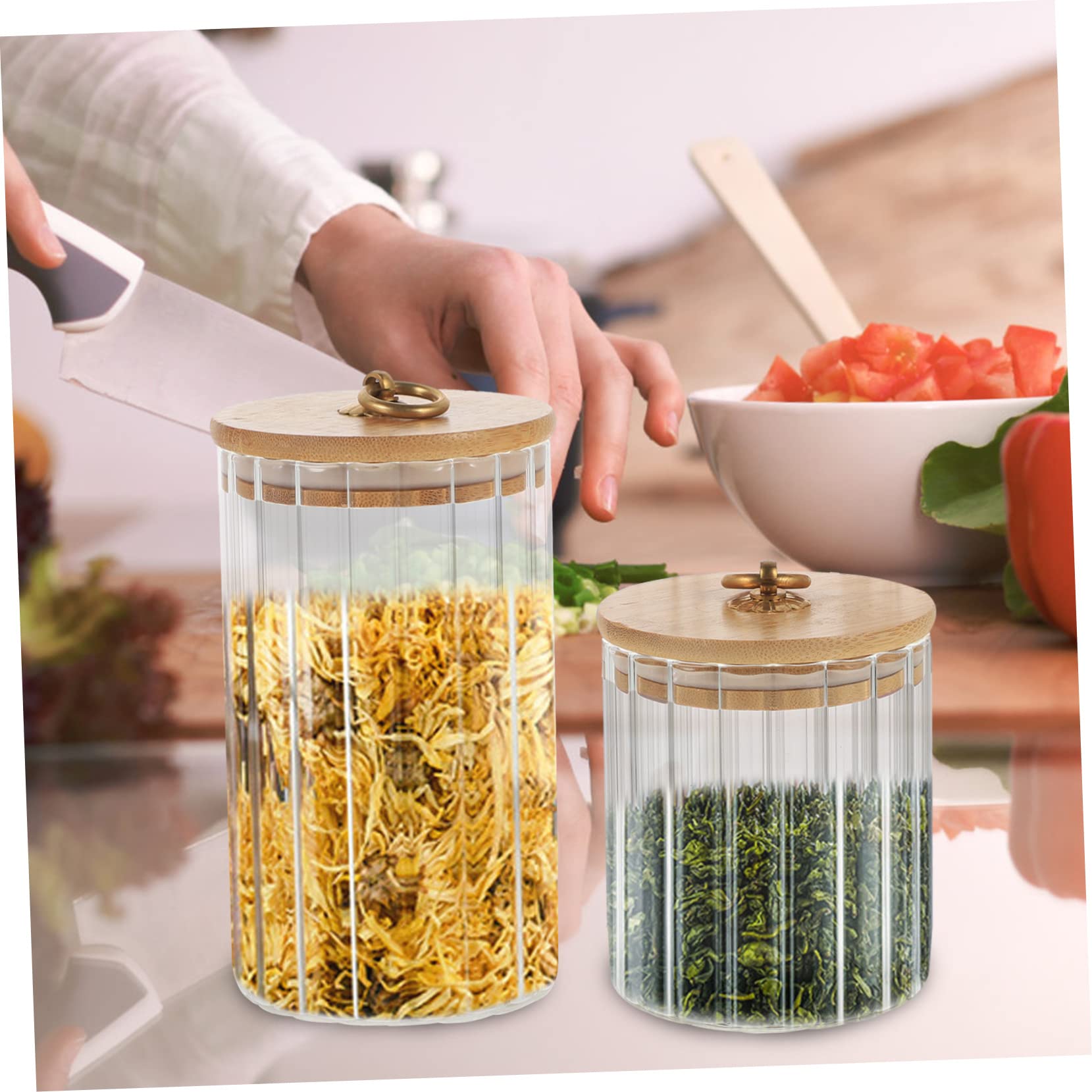 Set da 3 Contenitori con Coperchio per Alimenti in Vetro Trasparente con Chiusura Ermetica, Capacità 550ml 850ml 1150ml, per Conservare Noci e Fagioli in Cucina