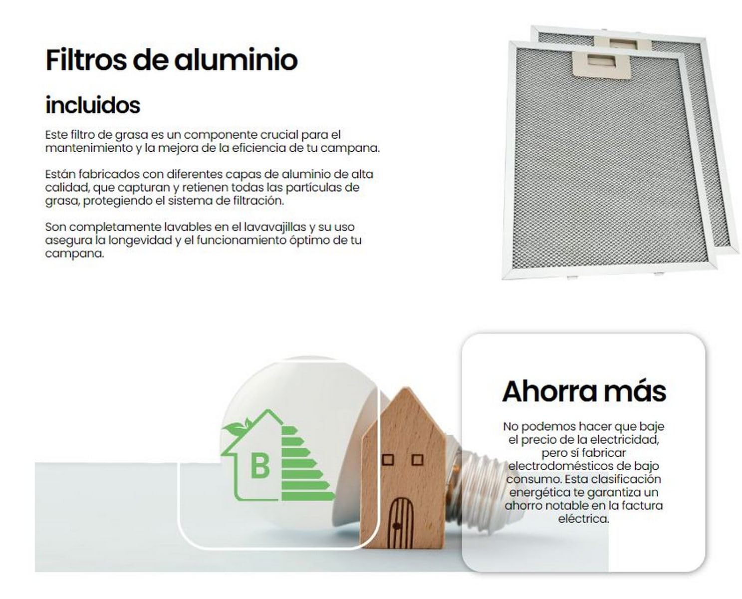 INFINITON Campana Extractora CMPV-620XB10, 200 m3/h, Ancho 60 cm, Altura especial de 105cm para su instalación, Luz LED incorporada,3 Niveles de potencia de succión, Inox