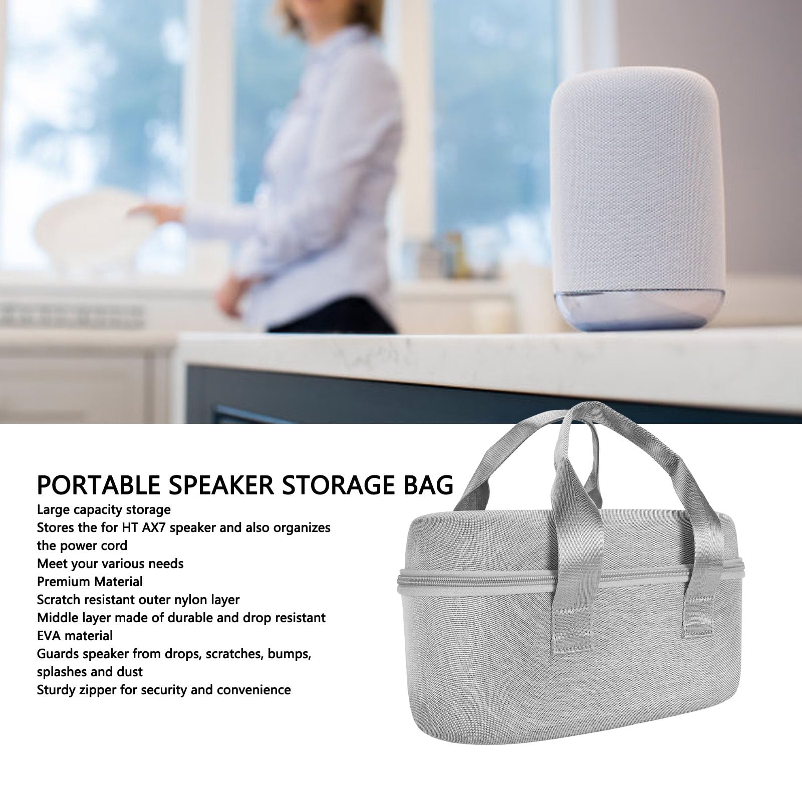 Custodia da Trasporto per Altoparlante HT AX7, Custodia Rigida per Altoparlante Musicale Bluetooth Antiurto Portatile Custodia Protettiva per HT AX7, Grigio Chiaro