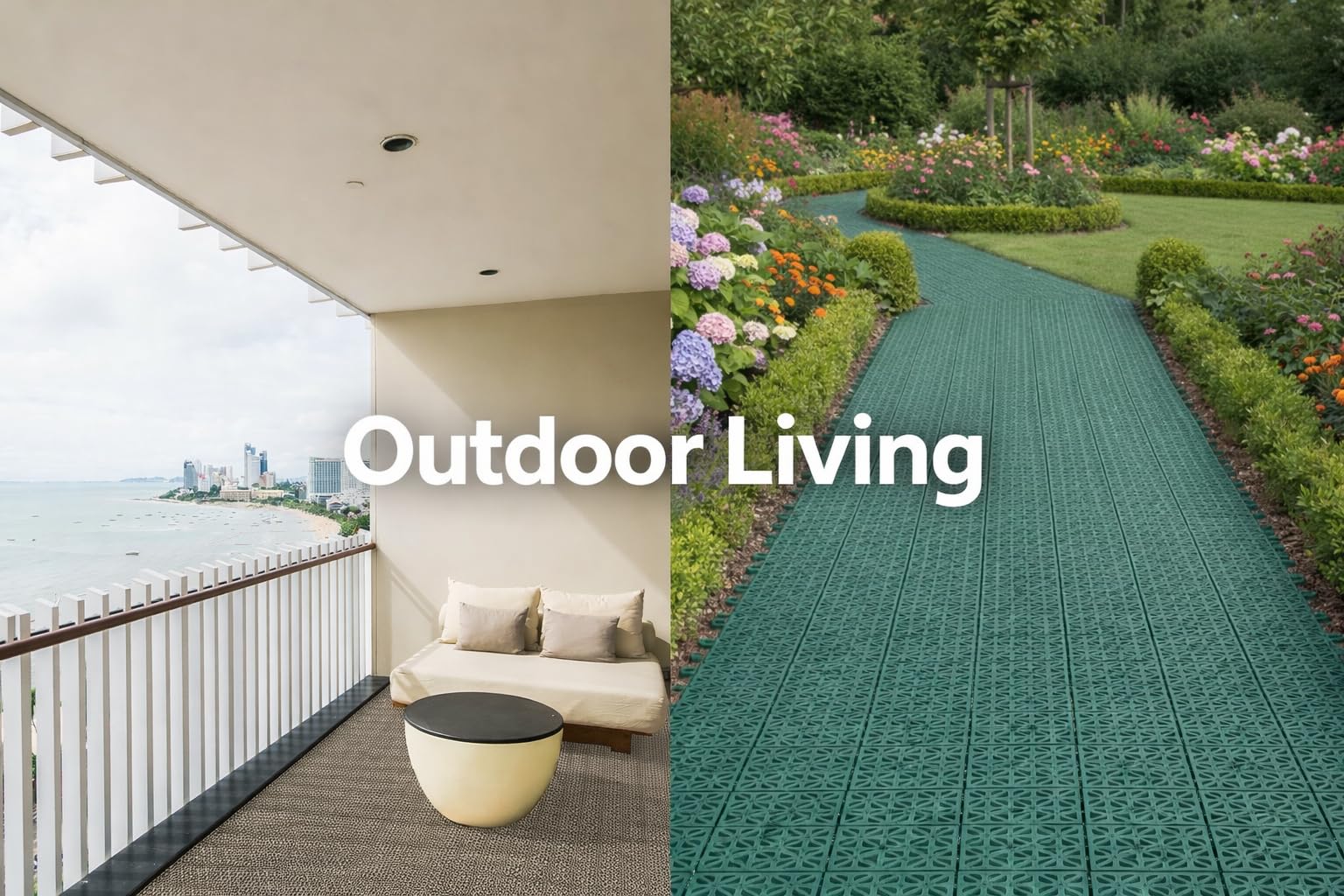Multiflex Lot de 22 dalles de terrasse emboîtables en plastique 30,5 x 30,5 cm, drainage rapide, installation facile, ne se déforme pas, revêtement de sol pour balcon, jardin, fabriqué en