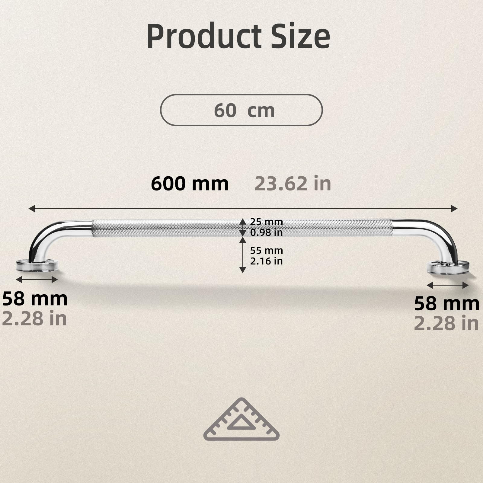 Maniglione Bagno Acciaio inossidabile 304 con Superficie Zigrinata,Maniglioni Antiscivolo per Anziani,Maniglia per Doccia per Vasca,WC,Cucina,Disabili Corrimano per Scale 60cm