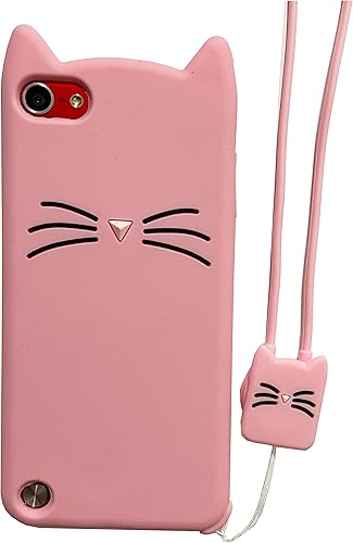 Case Town - Funda compatible con iPod Touch 7, iPod Touch 5,6, lindo 3D rosa Meow Party Cat Kitty Kids Girls Lady Case Funda suave con correa para