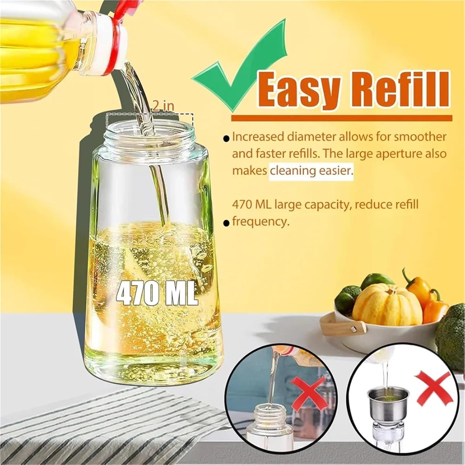 Oil Spray Bottle, 3pcs Oil Dispenser,15.8oz/470ml,2in1 Sprayer Pourer For Salads,Frying,Grilling, For Kitchen,Glass Bottle,for Salad Making, Baking(Green)
