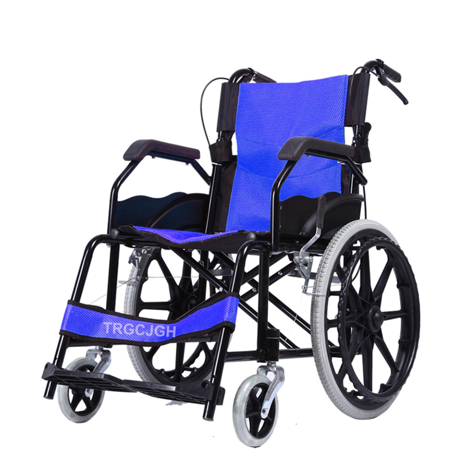 Sedia a Rotelle Pieghevole, Sedia a Rotelle da Transito Acciaio, Seduta 43 cm, Due sistemi frenanti, autospinta(Blue)