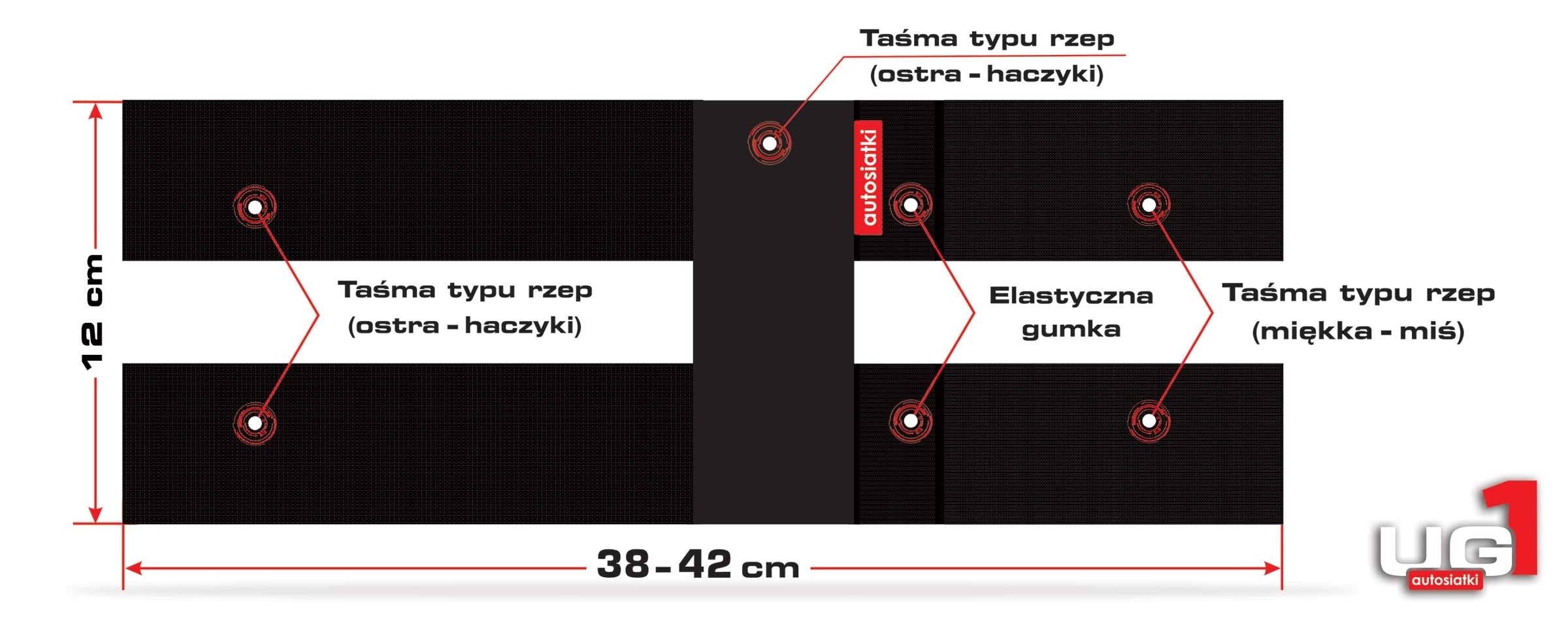 Uchwyt na Gaśnicę Samochodową Organizer Ochrona Przeciwpożarowa Bezpieczny Transport Gaśnicy Prosty Montaż Uniwersalny Dł. 38-42 cm Wys. 12 cm Zapięcie na Rzep