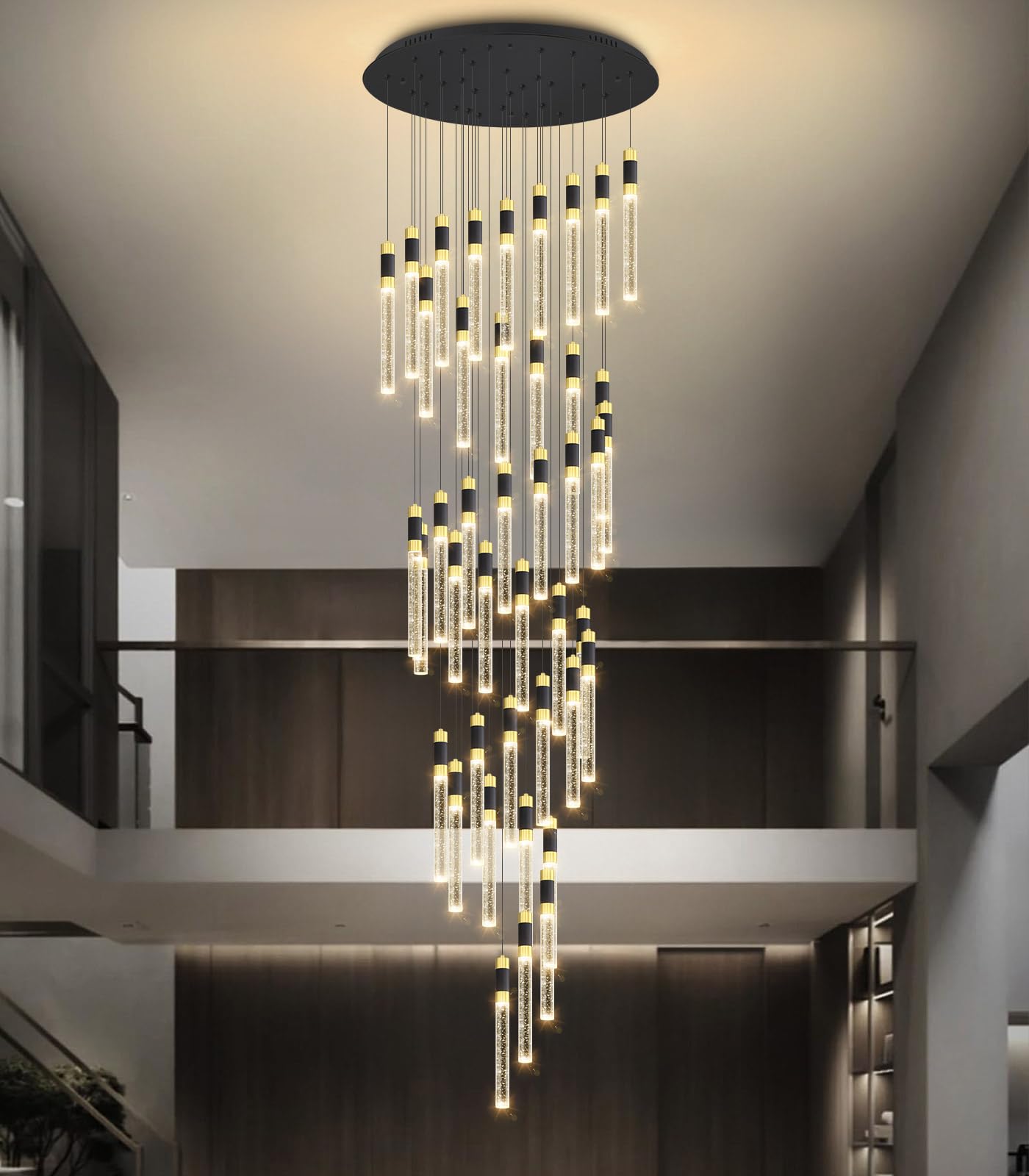 42-Lights Modern Chandelier LED Light Fixtures Adjustable High Ceiling Long Light Chandelier for Hallway Foyer Dimmable Lights with