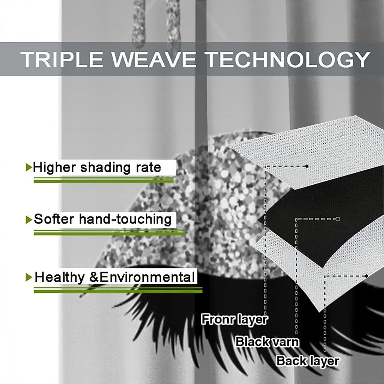 Eyelash Blackout Curtains Modern Luxury Silver Glitter Eyelash Twinkle Drips Light Grey Fashion Abstract Art Bedroom Living Room Rod Pocket Decoration Window Drapes 2 Panels W21xL54in