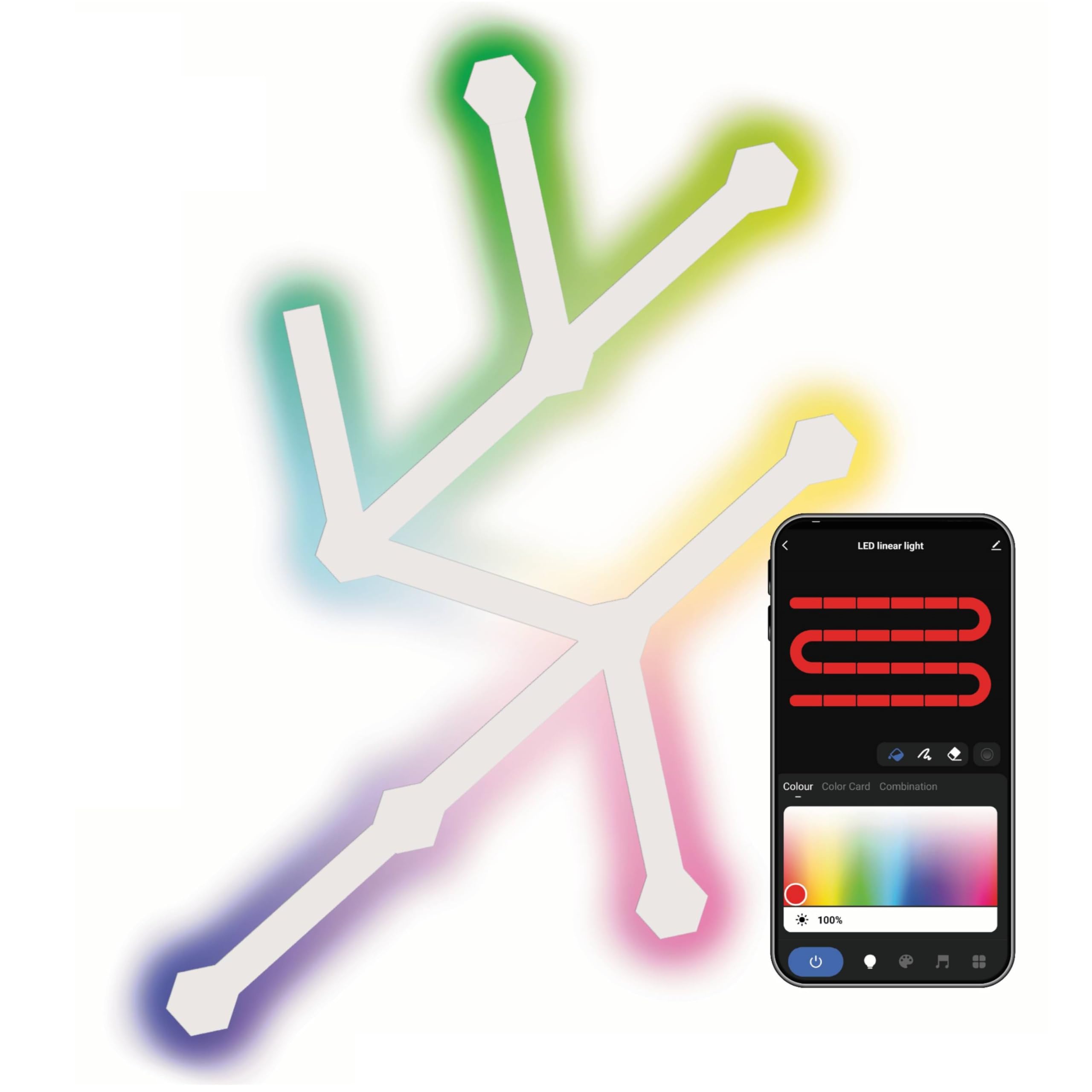 EMOS - Smart RGBIC Gaming-Wandleuchte mit App, 9+9 Segmente - Modular-Beleuchtung - 16+ Mio Farben, Musik-Synchronisation, Sprachsteuerung - 2,4 GHz WiFi-Ambientlicht - 1,5m Kabel und Netzteil - weiß
