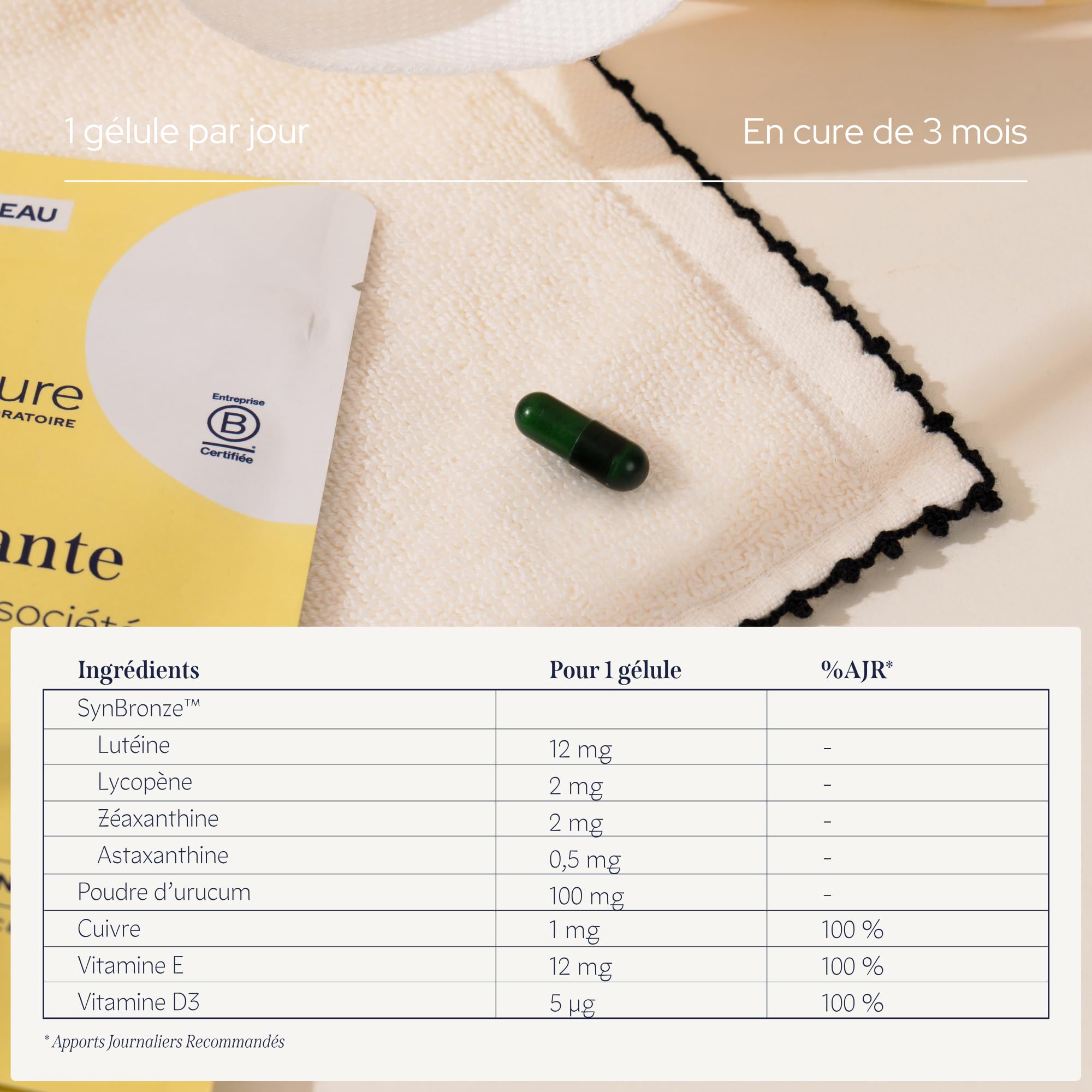 EPYCURE - Cure Autobronzante - Teint Hâlé et Bronzé Naturel sans Soleil - 98% Naturel - Pigments Végétaux, Urucum, Vitamines & Minéraux - 1 Mois - Tous Types de Peaux - Vegan - Fabriqué en France