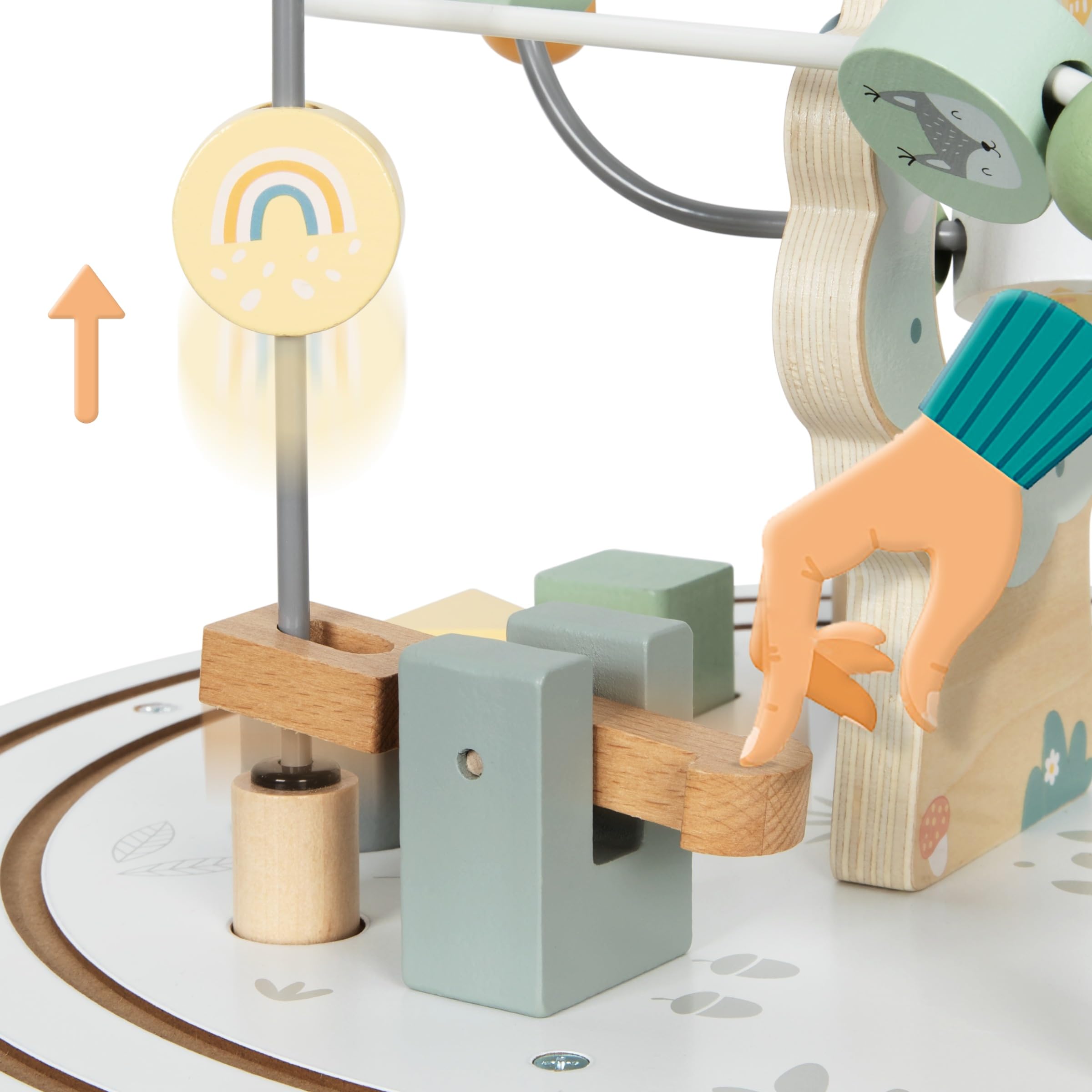mamabrum Tavolino Educativo in Legno per Bambini con Coda Magnetica, Lanciatore di Perline, Selezionatore di Forme, Animali e Specchio
