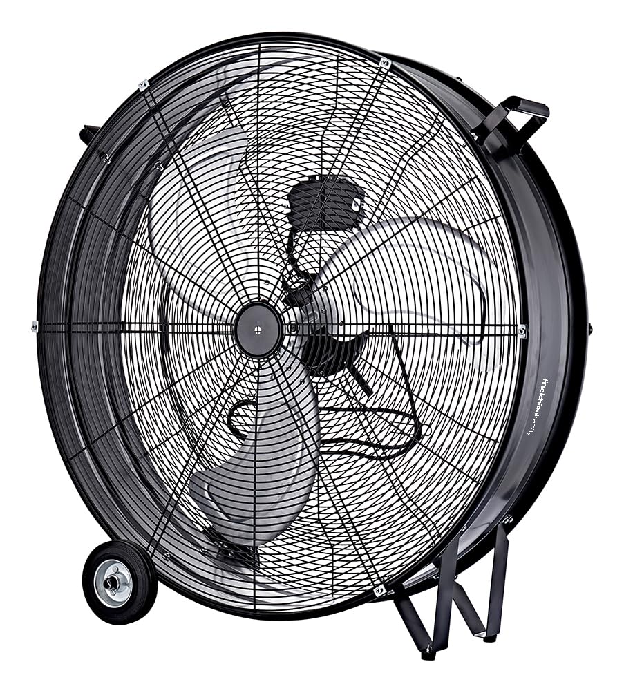 Melchioni Family | Ventilatore Industriale con Ruote, 3 Pale in Metallo, 3 Velocità, Diametro 75 cm, Maniglie e Ruote per Facile Trasporto, Colore Nero