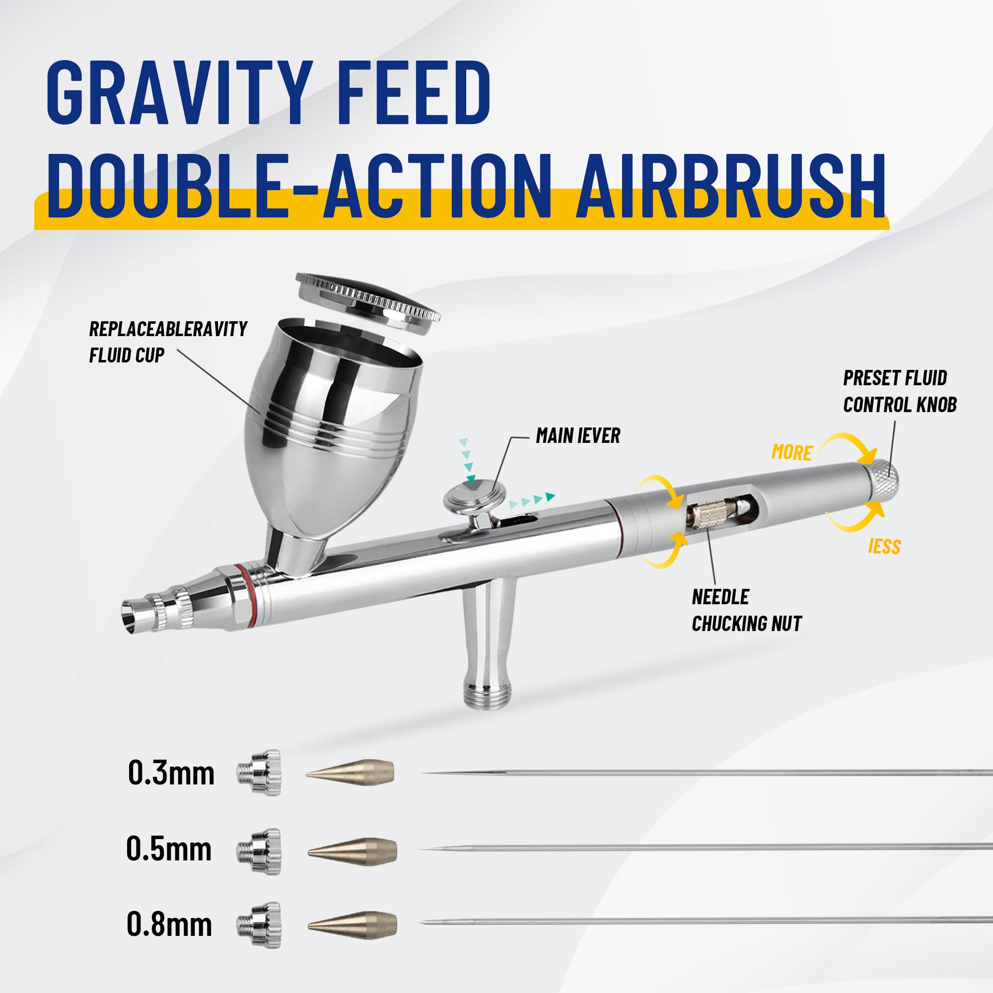 Image secondaire de Fengda Airbrush FE-183K Set d'aérographe Double Action de précision pour Alimentation par gravité avec 3 Tailles de Bonnet et 3