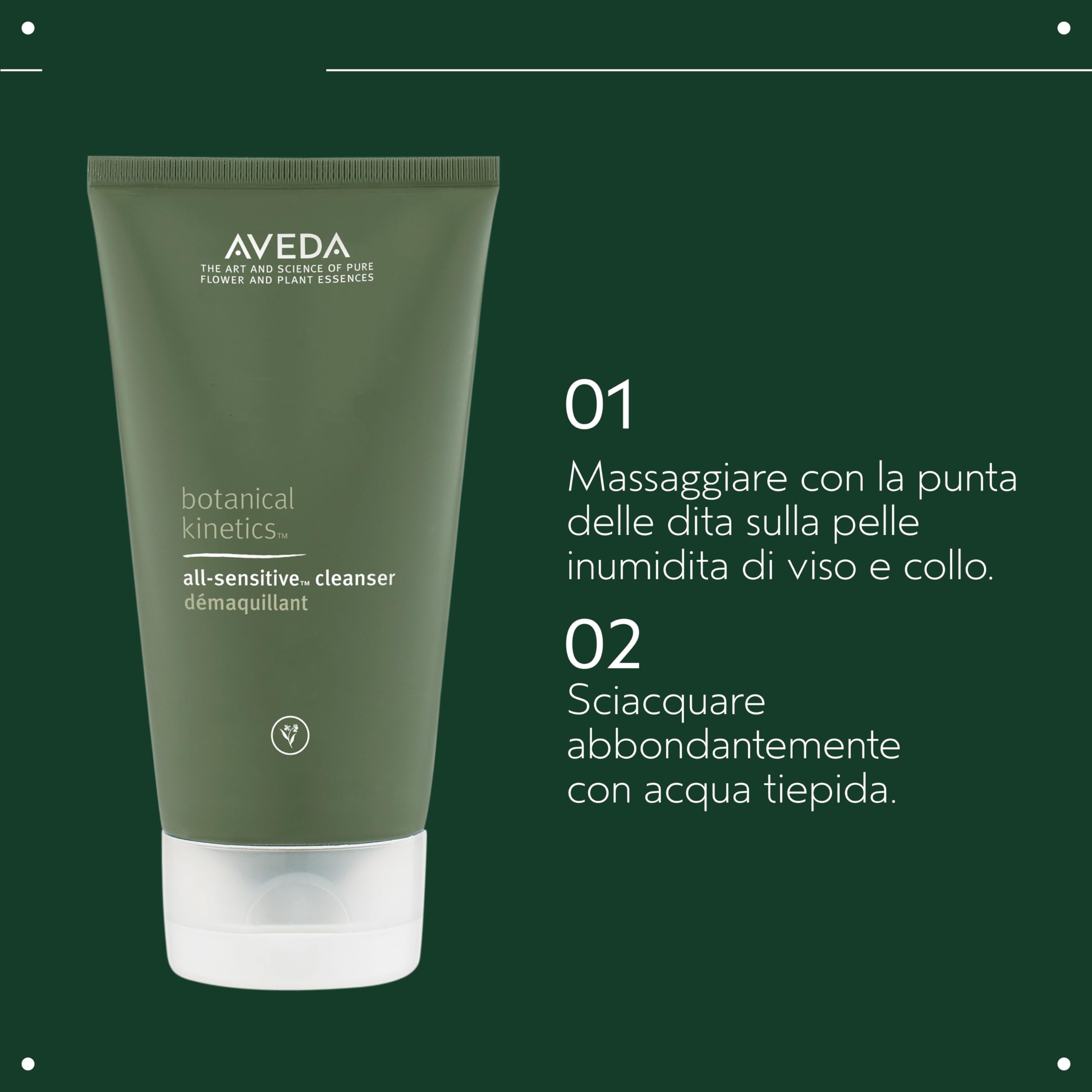 Aveda Botanical Kinetics All-Sensitive detergente - Detergente delicato per il viso per pelli sensibili - Senza profumo - Con olio di oliva e cocco (150 ml)