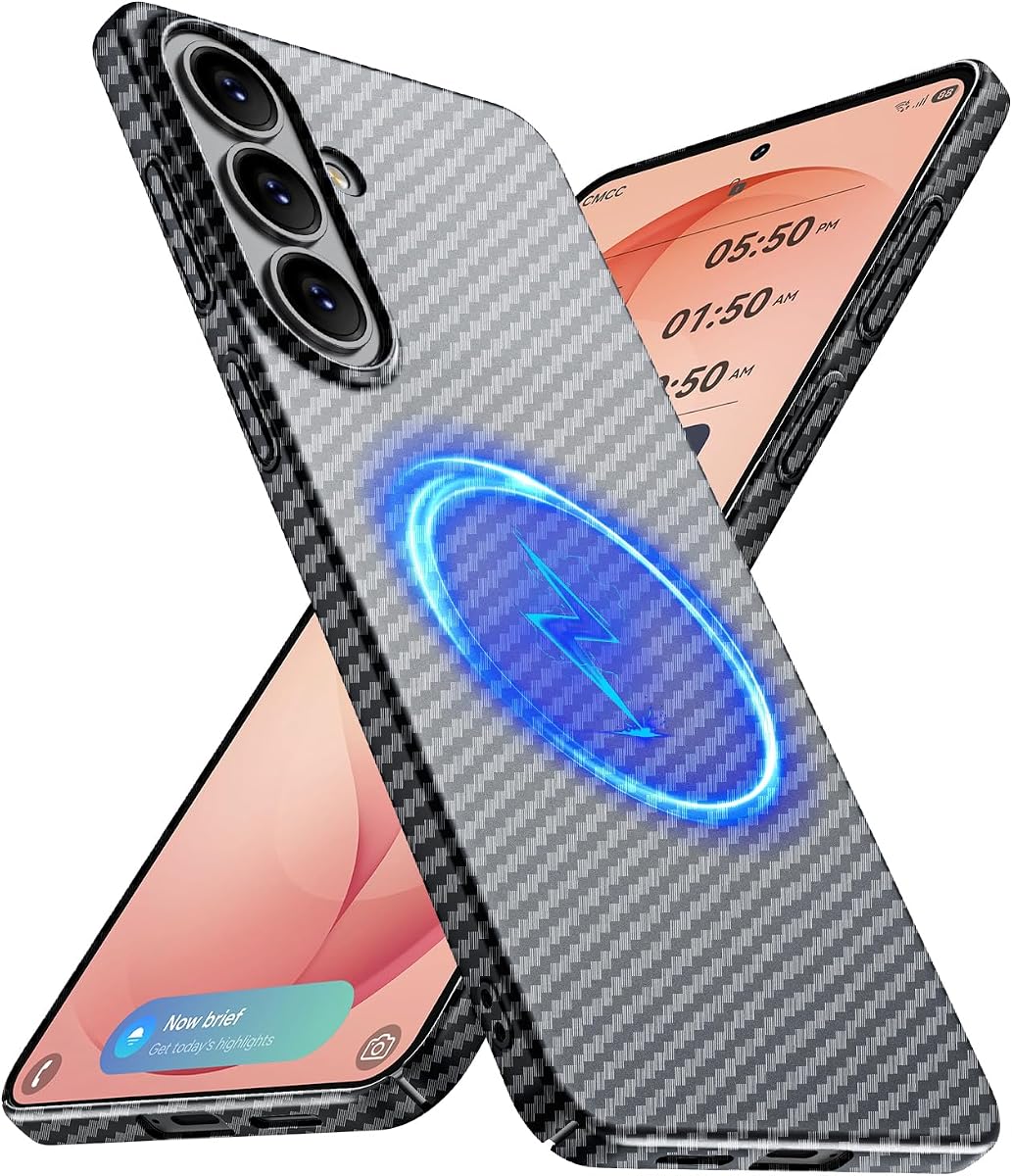 GRECAZO Magnetic Samsung Galaxy S26 Plus Case,Ultra-Thin Soft Touch Skin Carbon Fiber Bump Texture [Compatible with Magsafe],Slim Minimalist Lightweight Protective Matte Hard Cover-Black