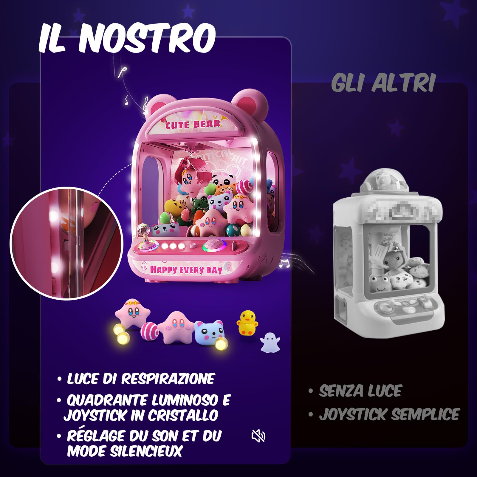 Skirfy Macchine per Artigli per Bambini,Giocattoli unicorni per Ragazze dai 6 Anni in su,Mini distributore Automatico di Giochi Arcade con Giocattoli Squishy Fidget,Claw Machine,Easy to Control,Pink