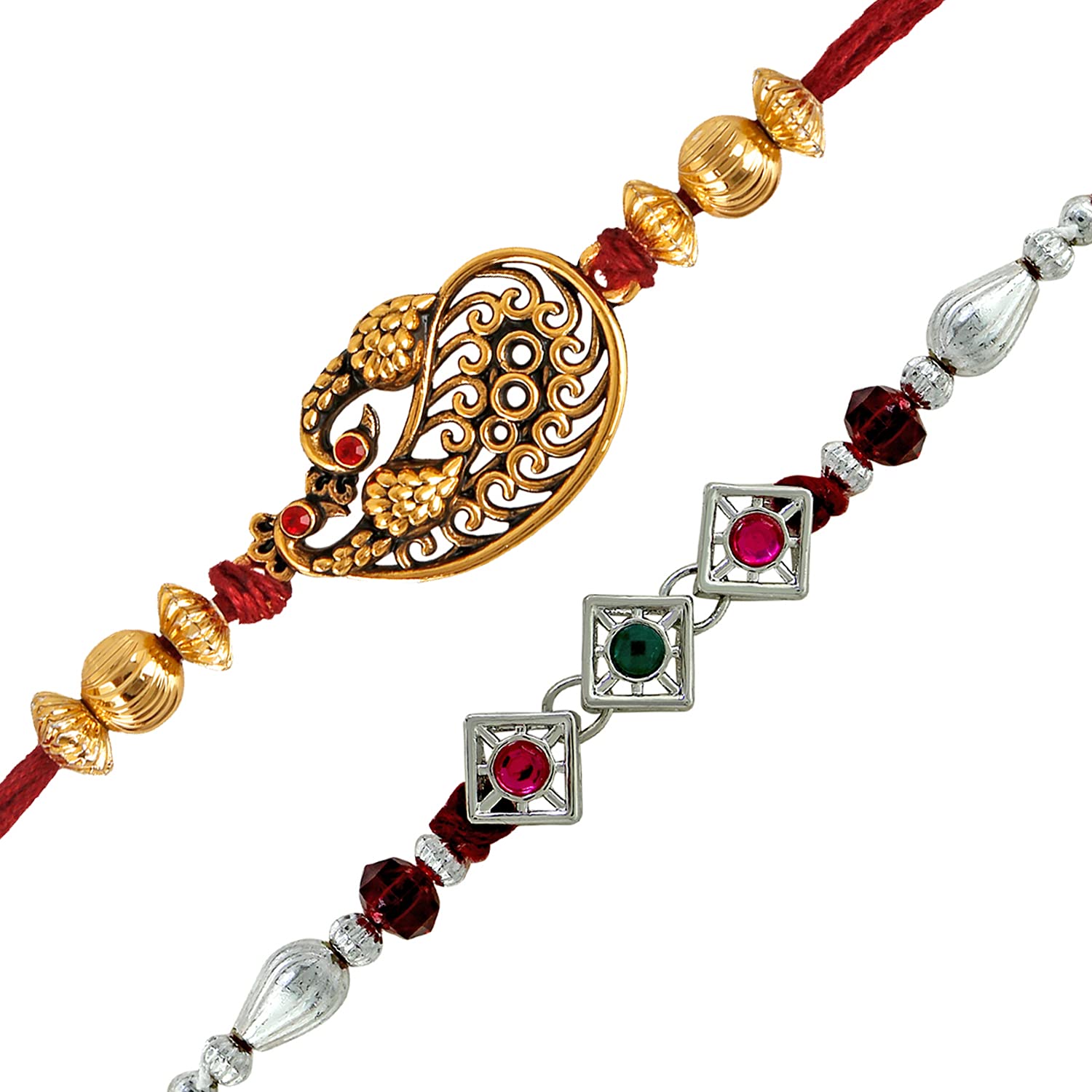Mahi Designer Rakhi Combo – Blue & White Crystal And Pearl Rakhi Set For Brother (Rakshabandhan Festival)