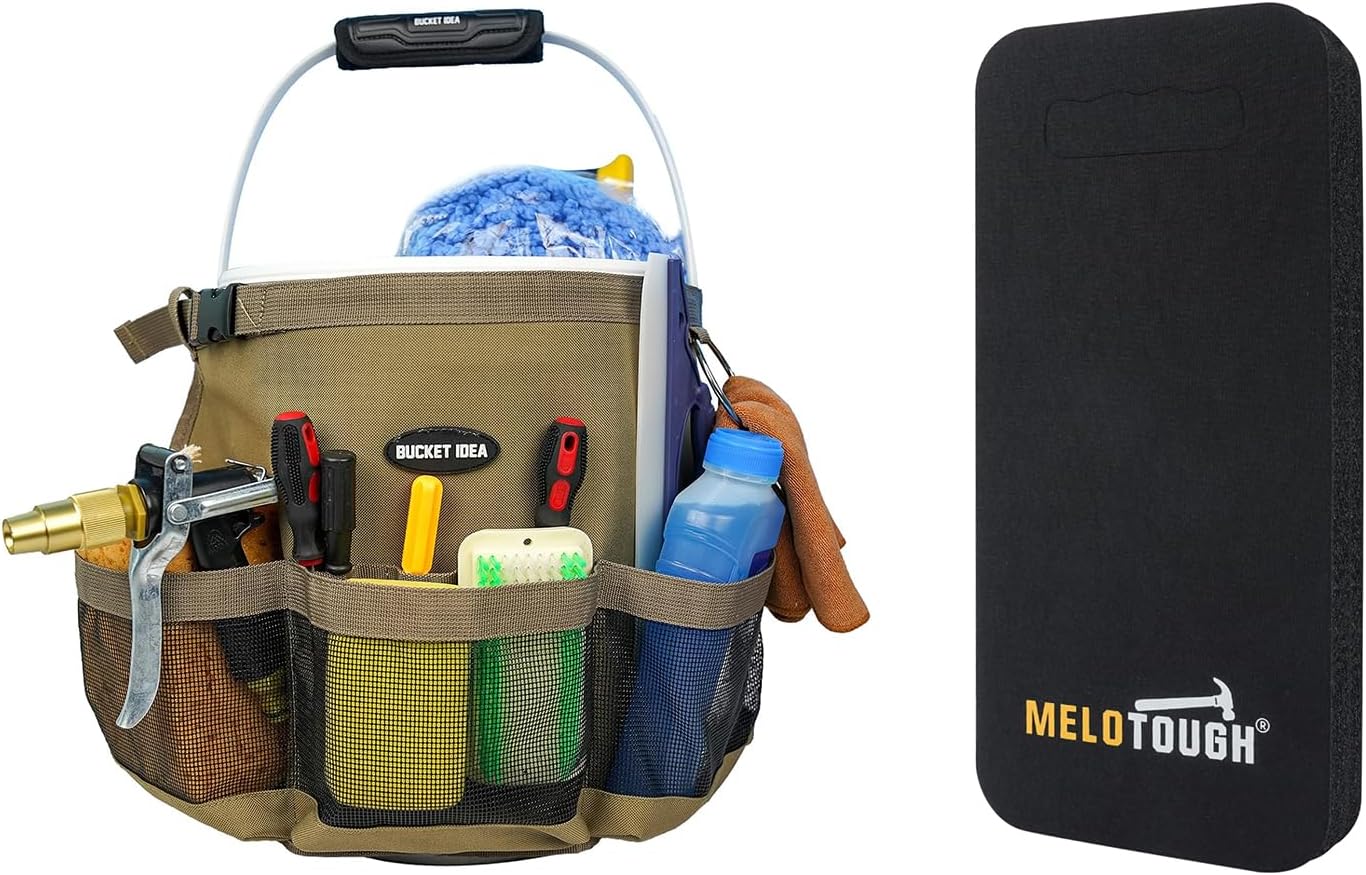 MELOTOUGH Bucket Idea Wash Tool Organizer for 5 Gallon Bucket, Garden Kneeling Pad, 1" Thick Soft NBR Foam Kneeling Pads for Gardening, Cleaning, Work - Lightweight & Comfortable, 15.75"x7.2" (Black)