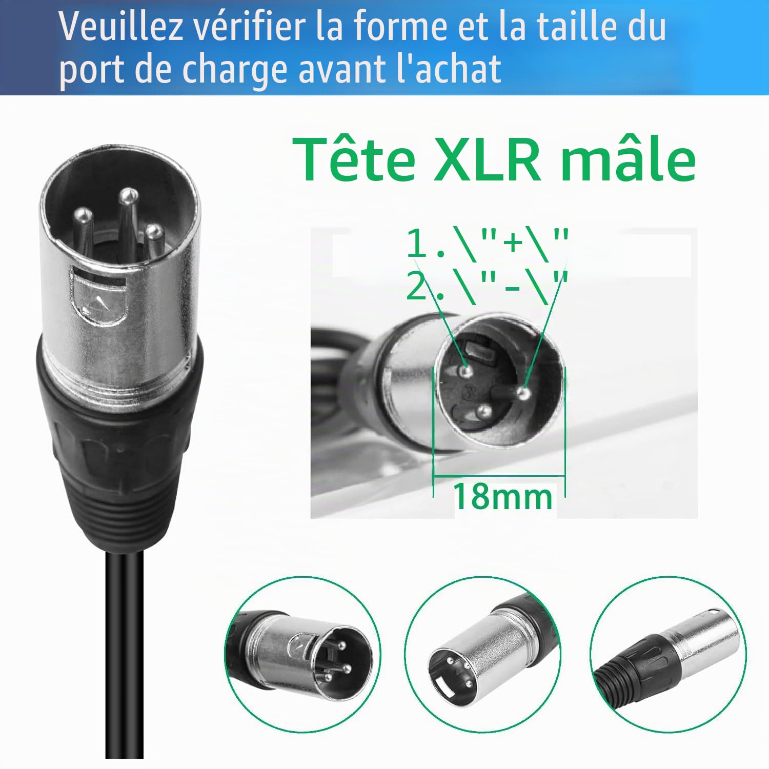 Le Chargeur 24V 5A Convient aux Batteries Plomb-Acide 27,6V. Chargeur d'entretien pour fauteuils roulants. Extérieur Bleu avec connecteur XLR 1+2-3 Broches.