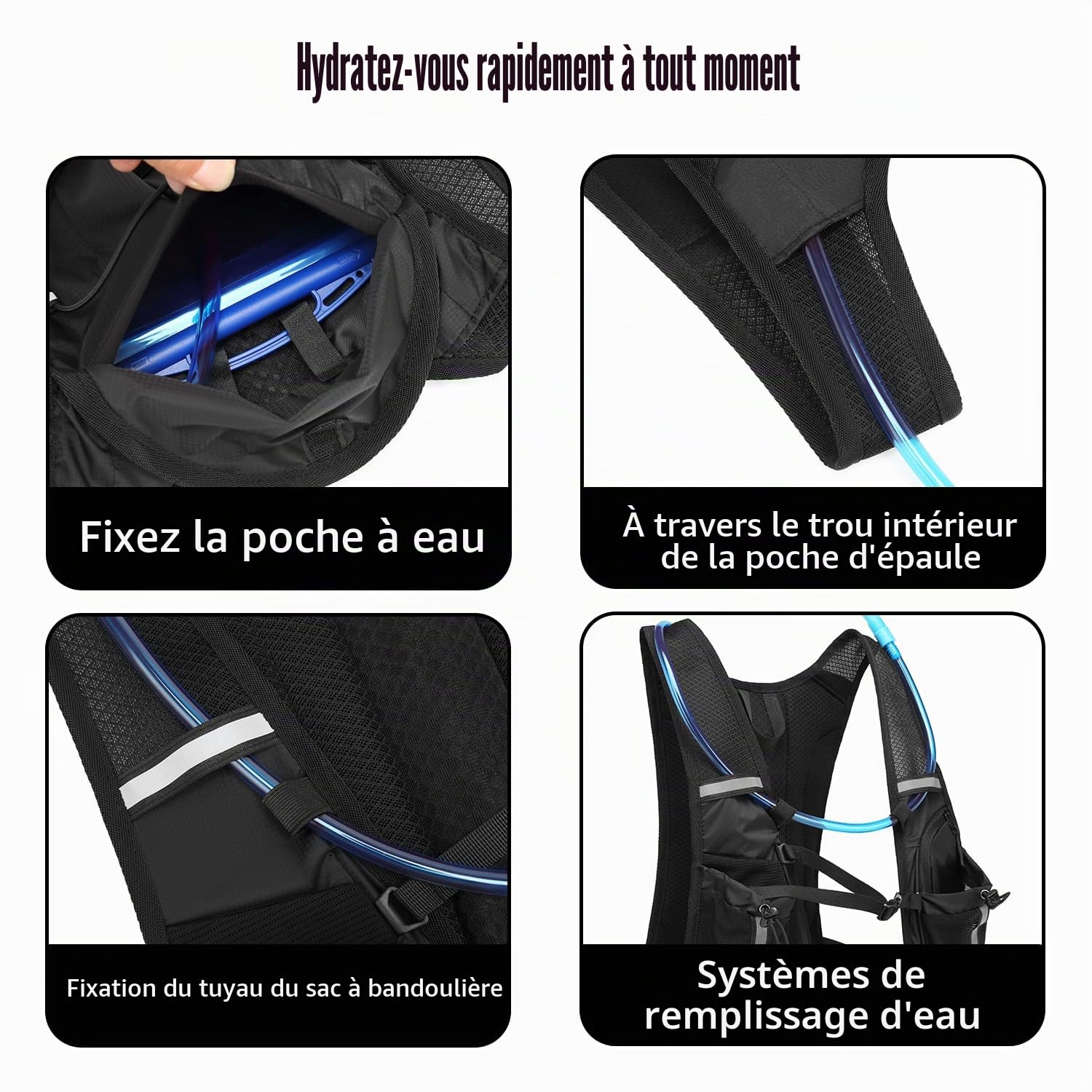 Grand sac à dos d'hydratation respirant et réglable pour course à pied, cyclisme, escalade, randonnée, marche