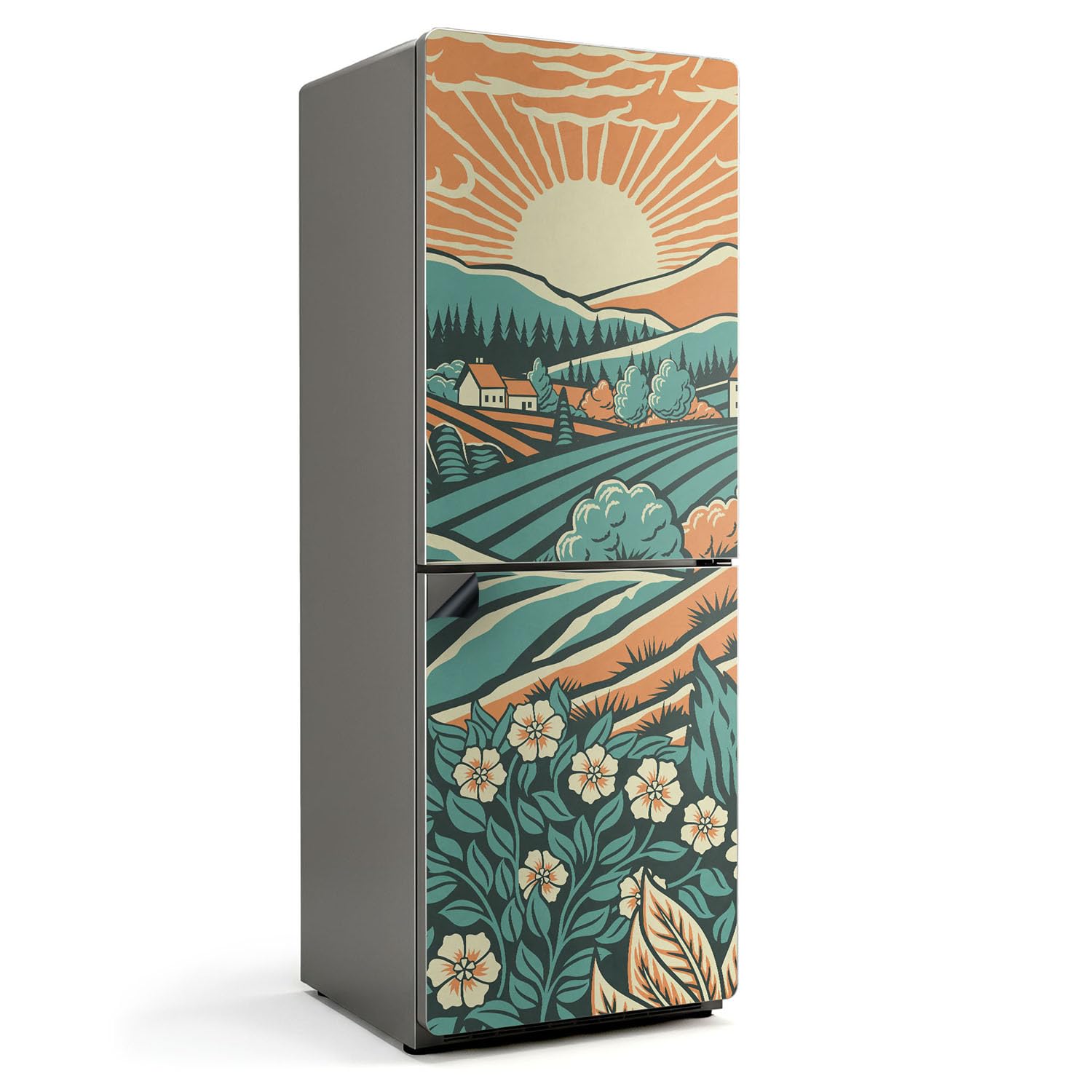 Tapis Magnétique de Cuisine Imperméable - Décor Prairie au Lever du Soleil