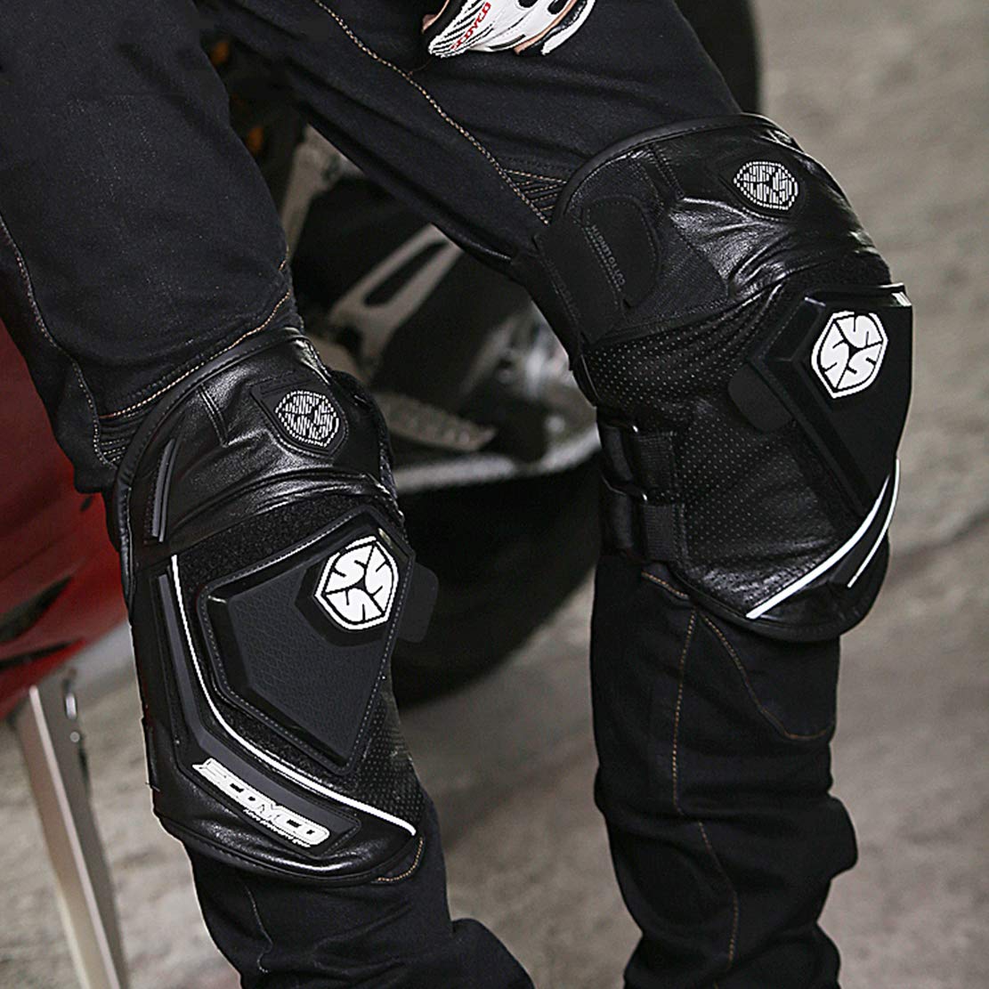 Vacchetta Ginocchiere per Moto Alta qualità Ginocchiera Equitazione Anti-Caduta Equipaggiamento Protettivo per Motocross Sciare da Corsa, 1 Paio